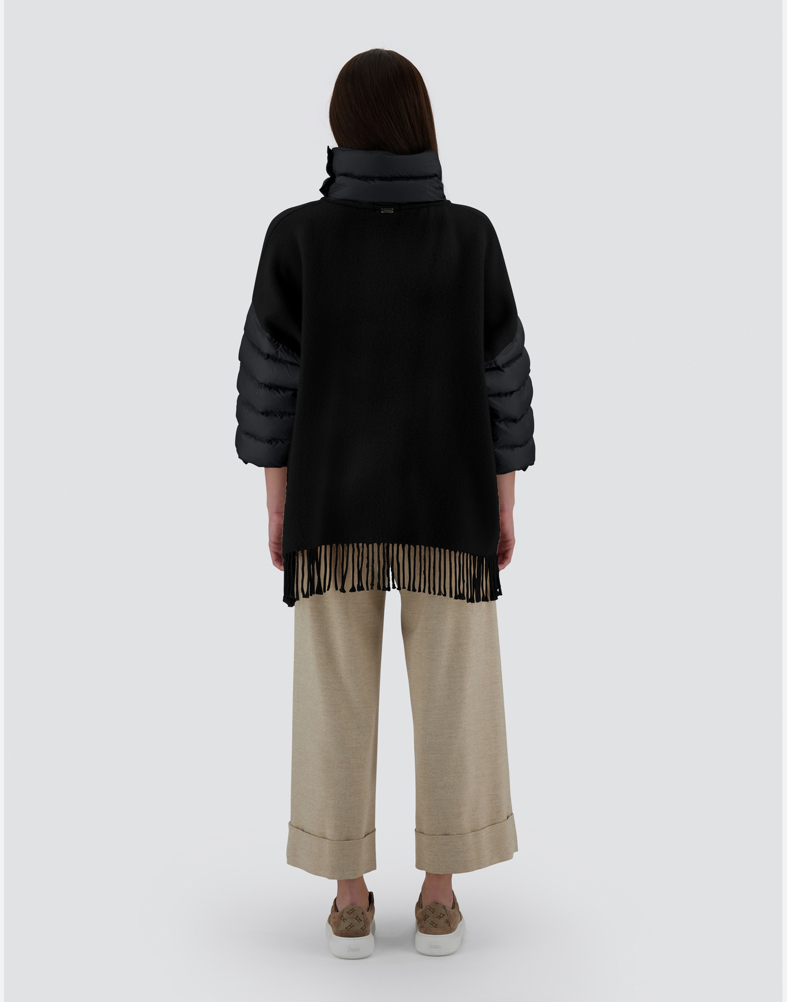 Herno Wool Poncho With Down Details In Black