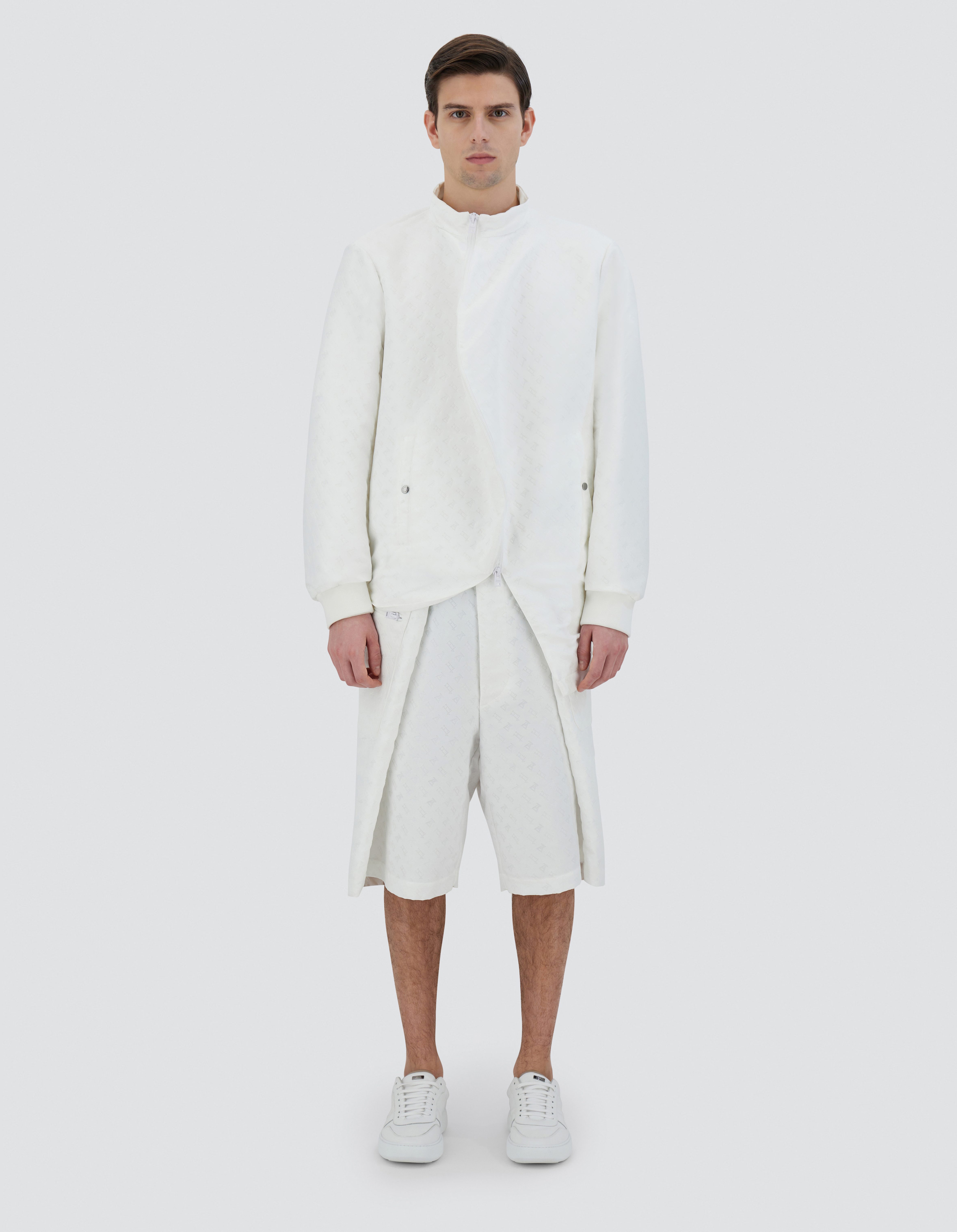 Herno Globe Bomber Jacket In Photocromatic Monogram In White
