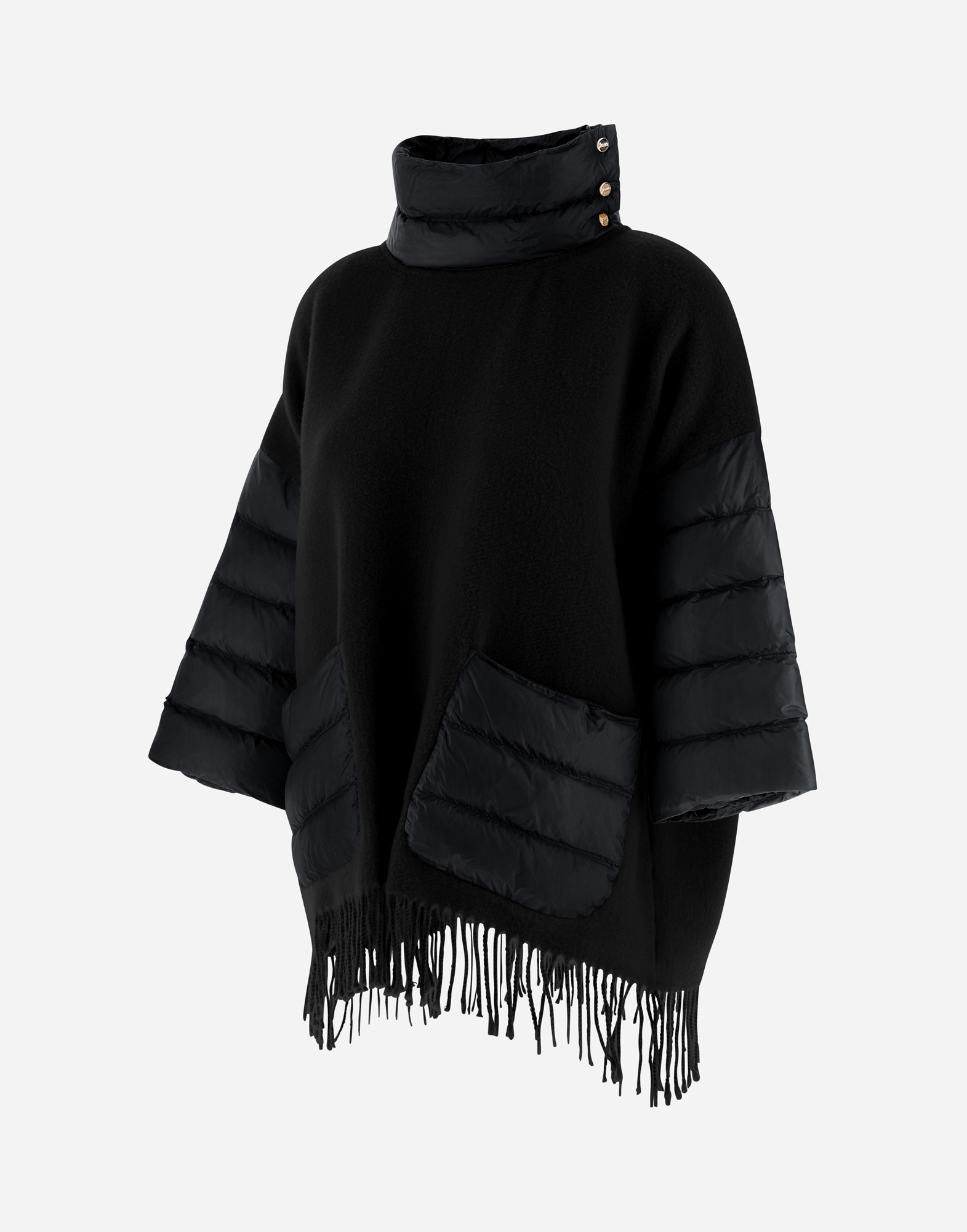 Herno Wool Poncho With Down Details In Black