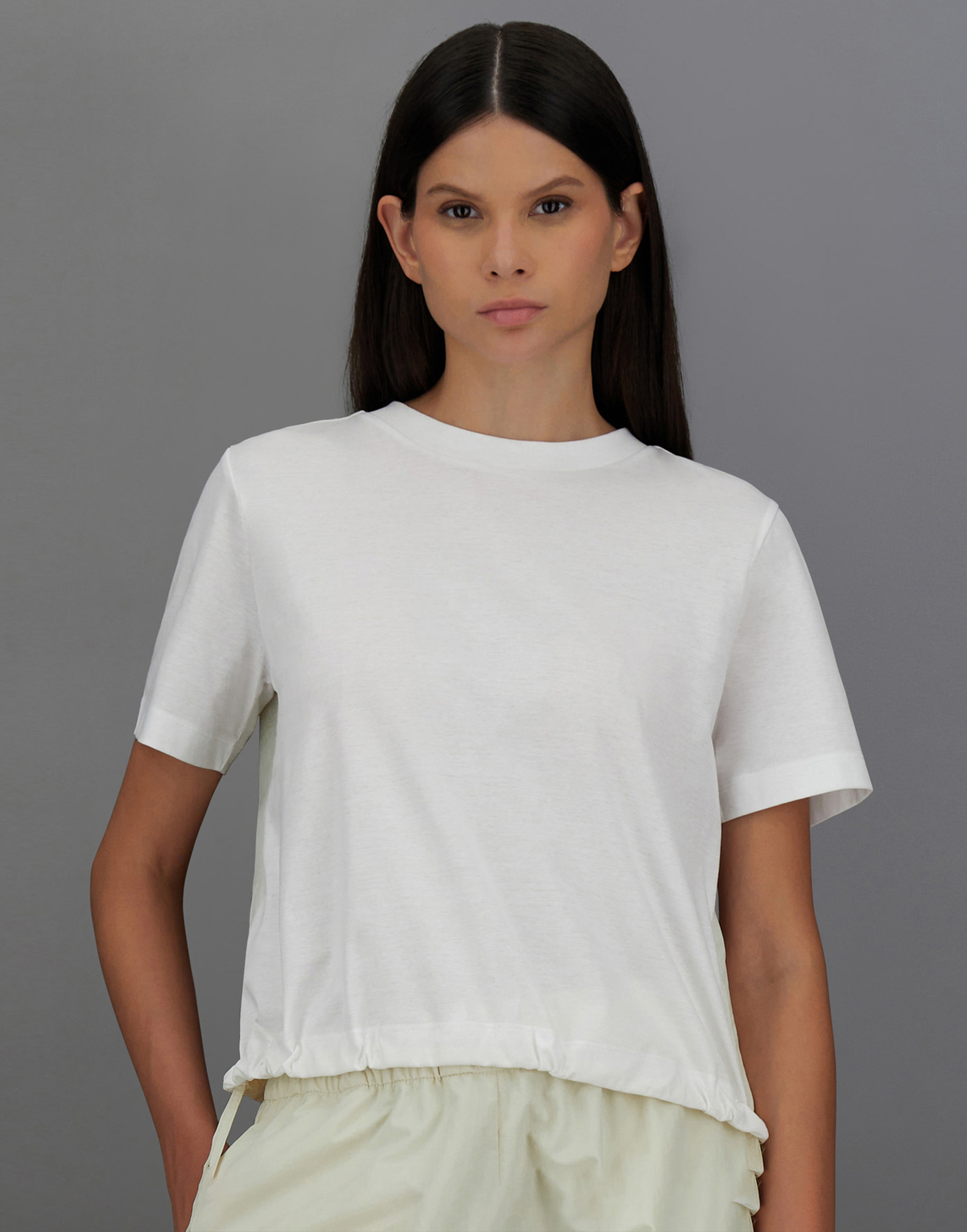 Herno Laminar T-shirt In Mercerised Jersey And Tech-poplin In White