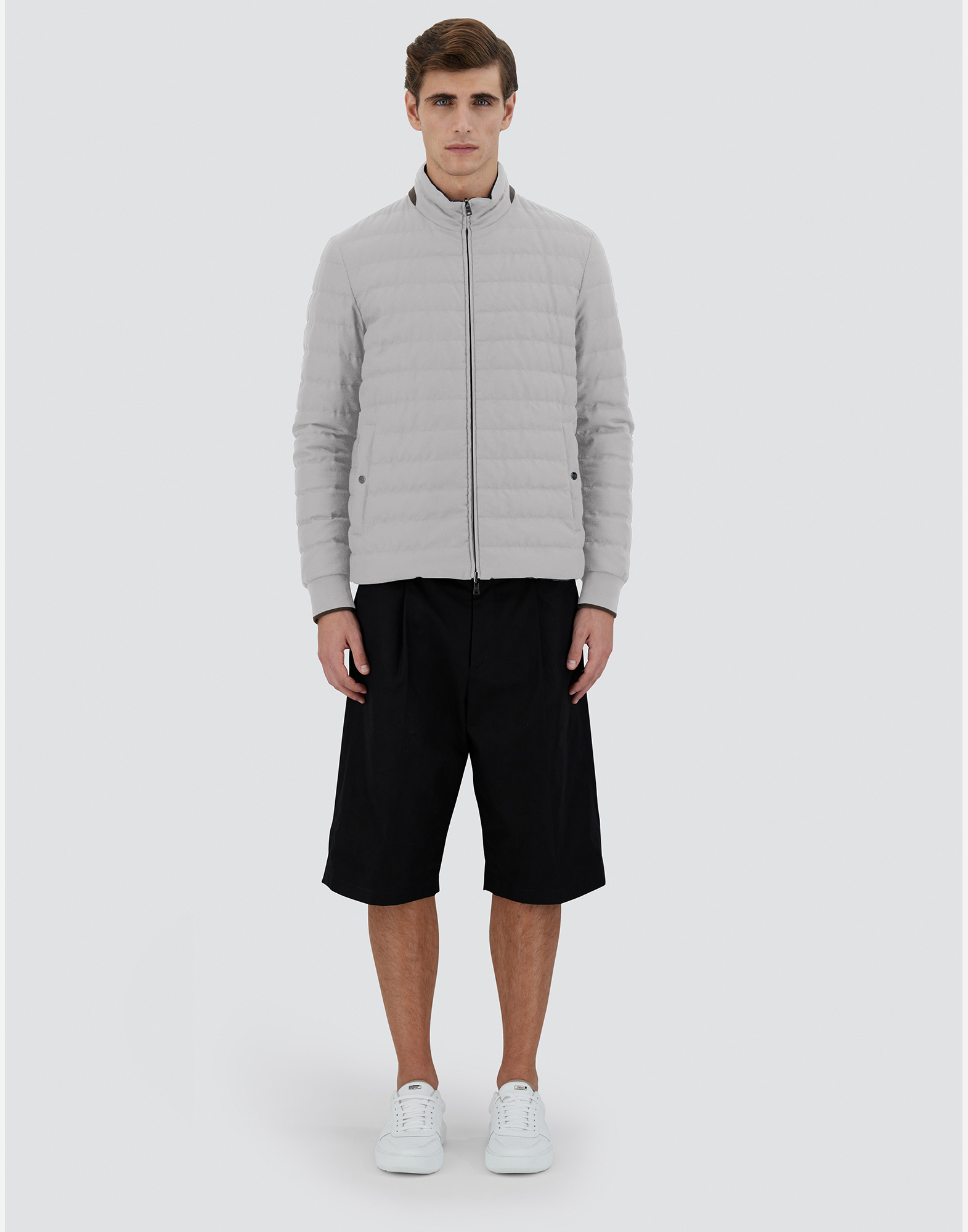 Herno Reversible Cotton Cashmere Rain And Ecoage Bomber In Pearl