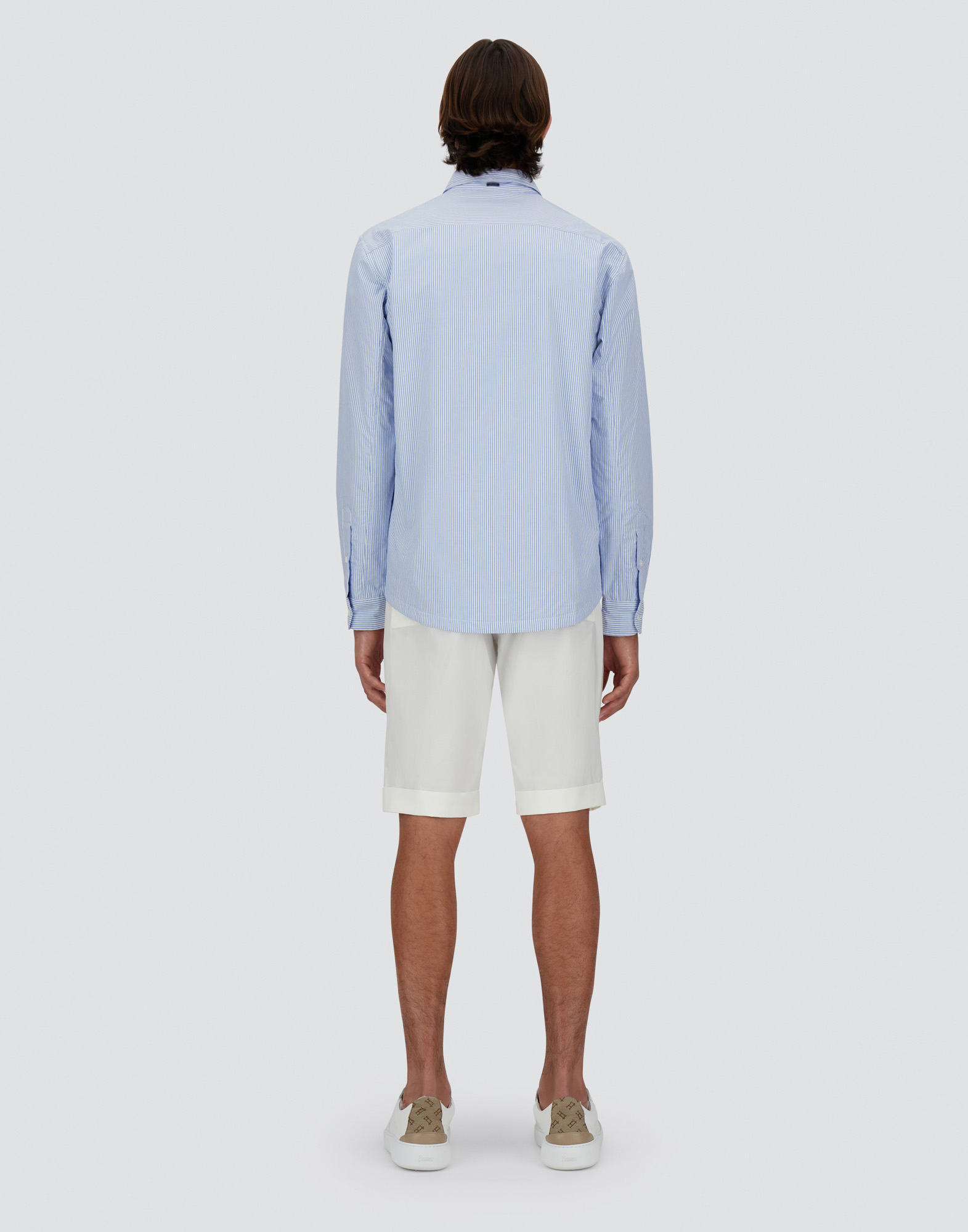 Herno Cotton Stripe Shacket In Light Blue
