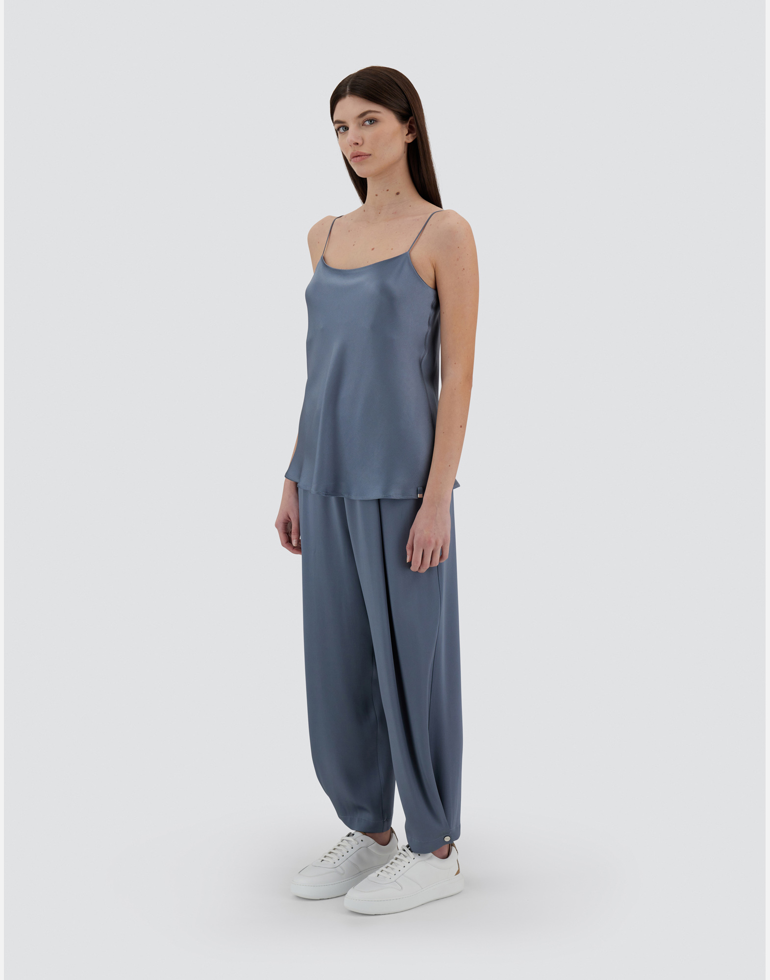 Herno Resort Top In Satin Effect In Denim