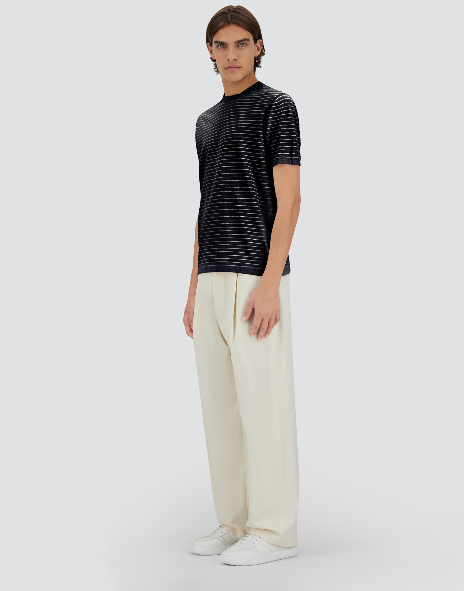 Herno Plain Cotton Knit T-shirt In Blu Navy