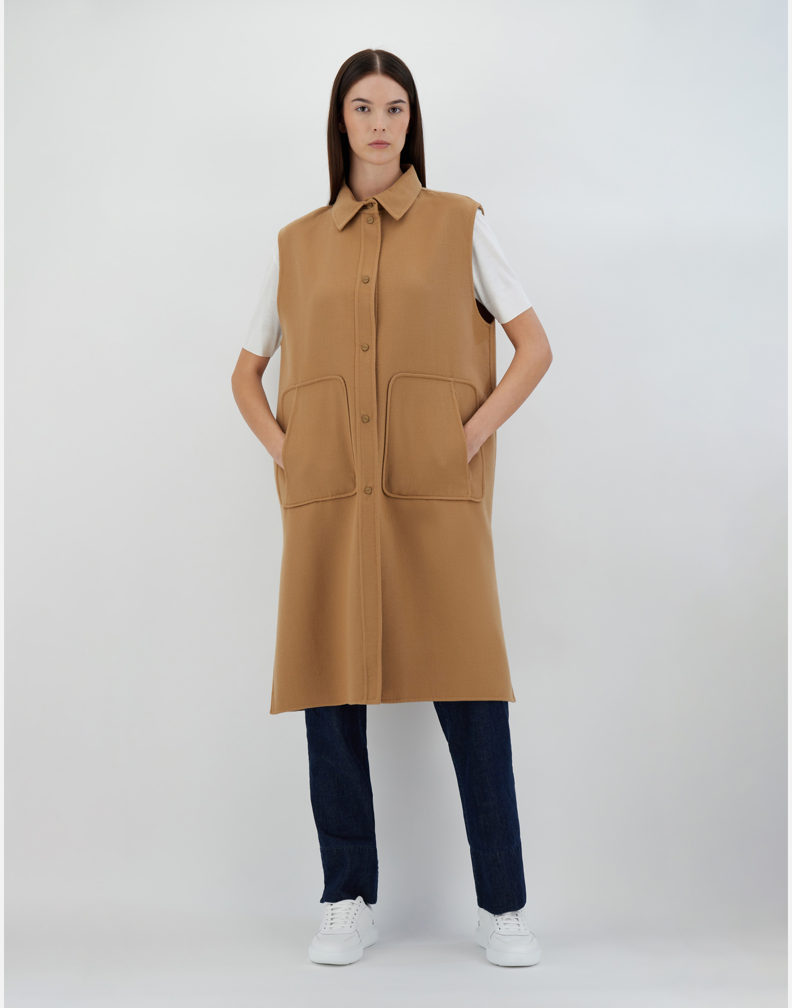 Shop Herno Sleeveless Double-layered Wool Jacket In Camel
