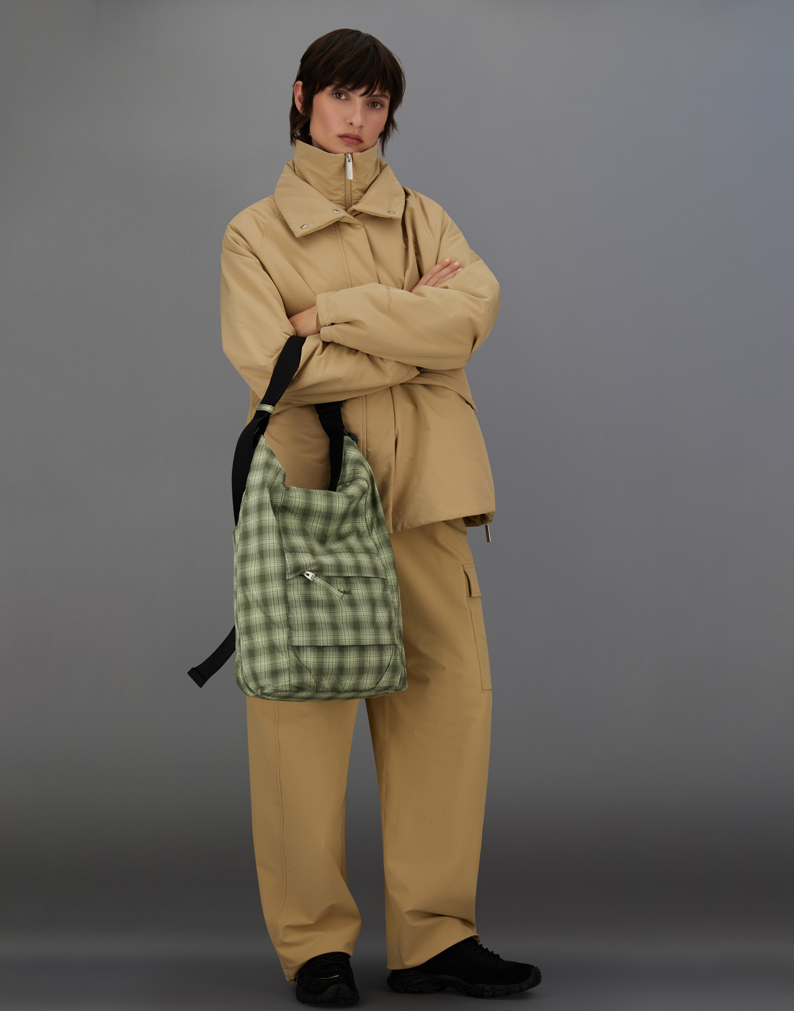 Herno Laminar Bag In Check Woven In Green