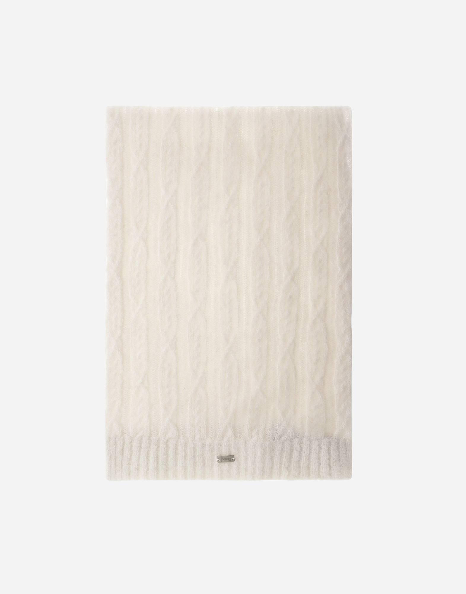 Herno Resort Scarf In Cable Knit Alpaca Wool In White