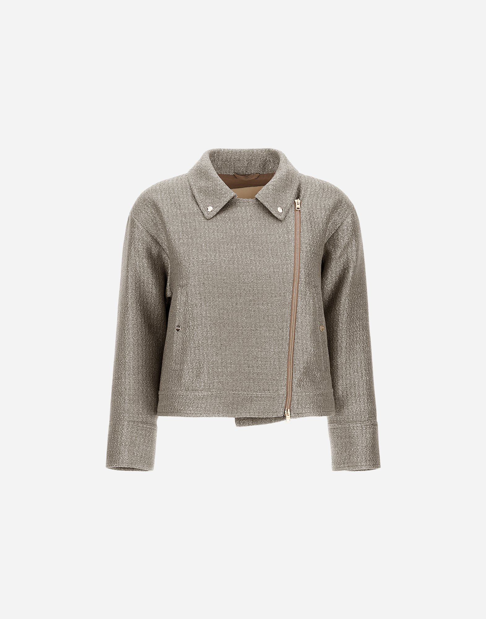 Herno Metallic Bouclé Biker Jacket In Dove Grey