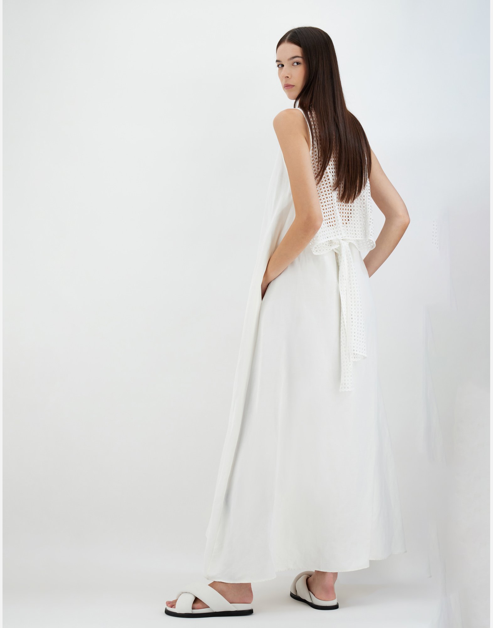 Herno Light Viscose And Spring Lace Dress In White