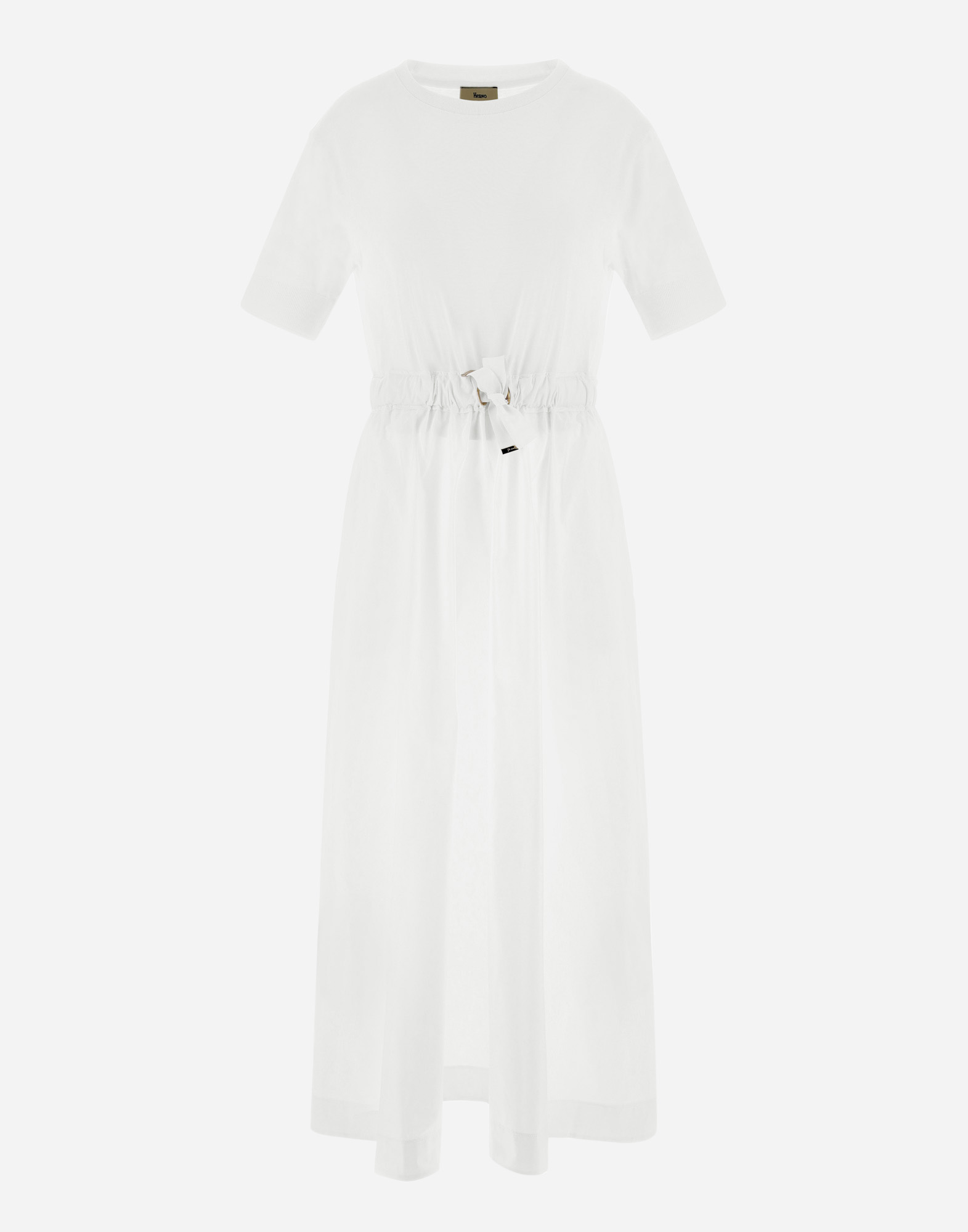 Herno Dress In Glam Knit Effect And Techno Taffeta In White