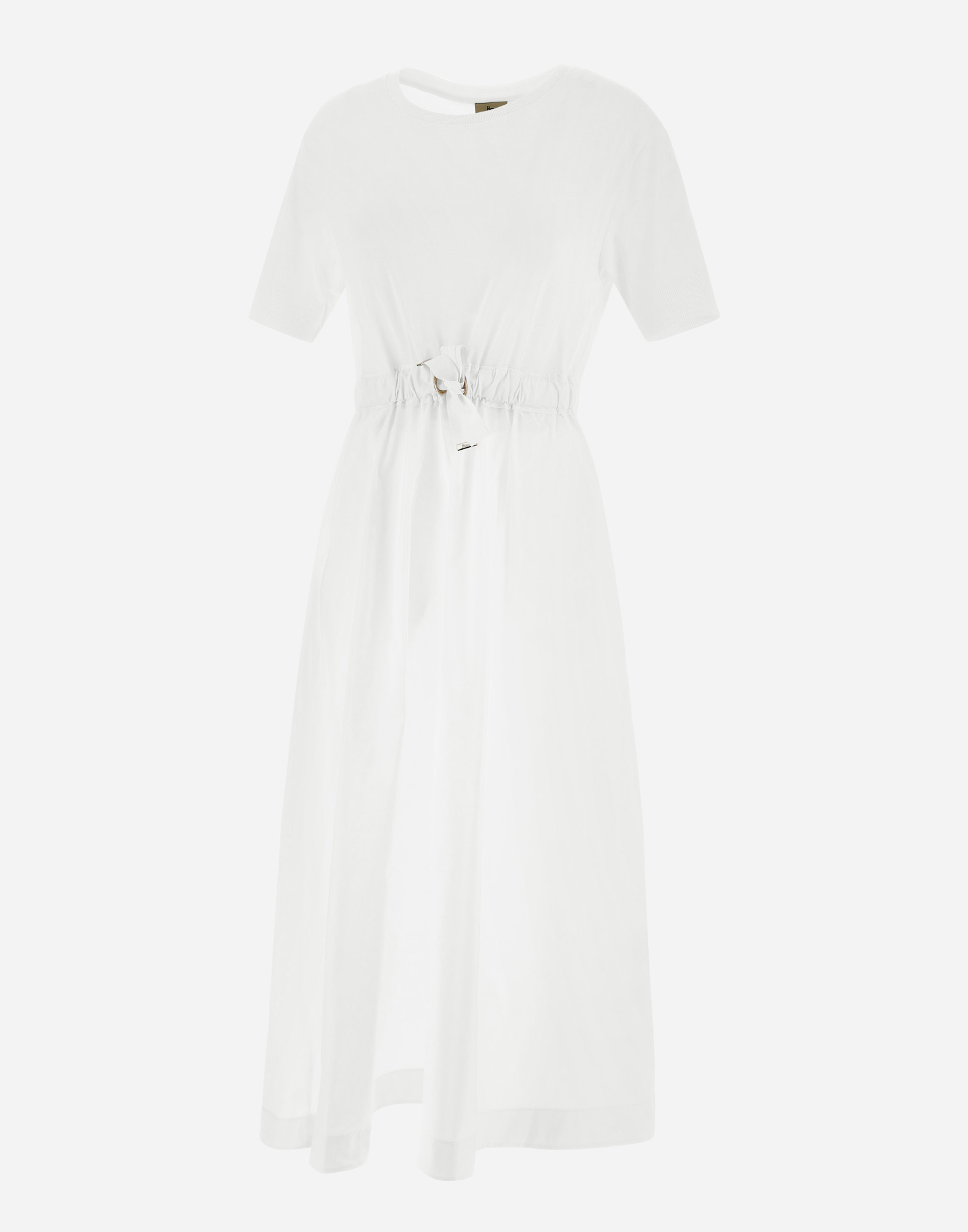 Herno Dress In Glam Knit Effect And Techno Taffeta In White