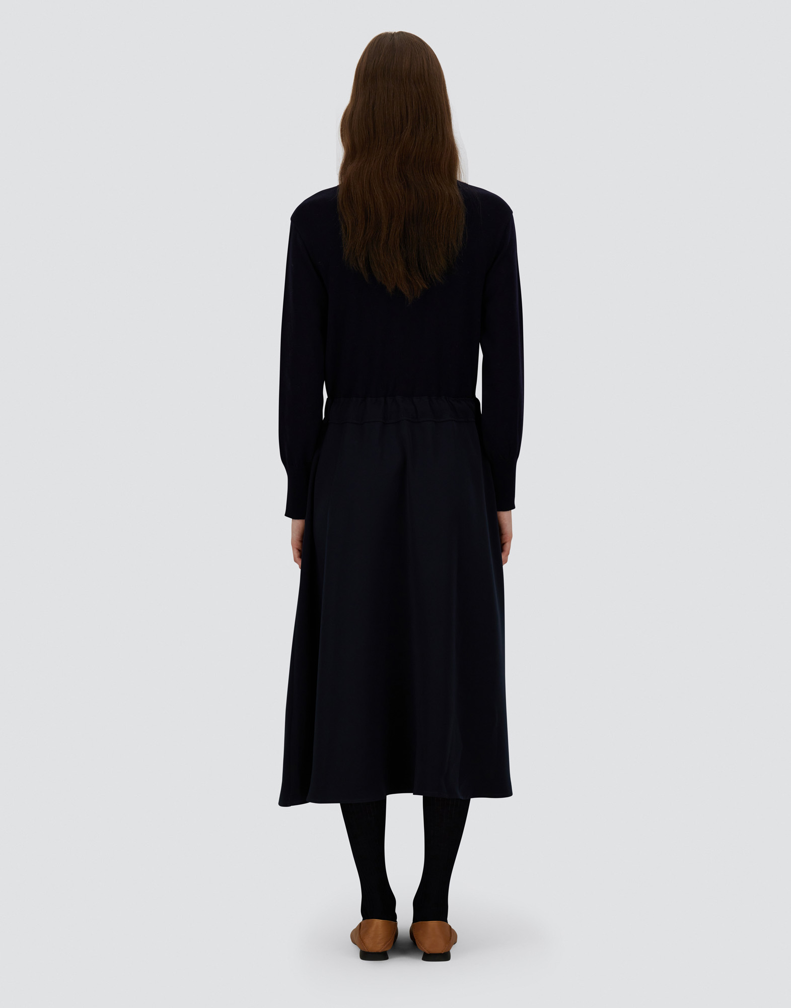 Herno Maxi Dress With High Collar And Adjustable Waist In Blue