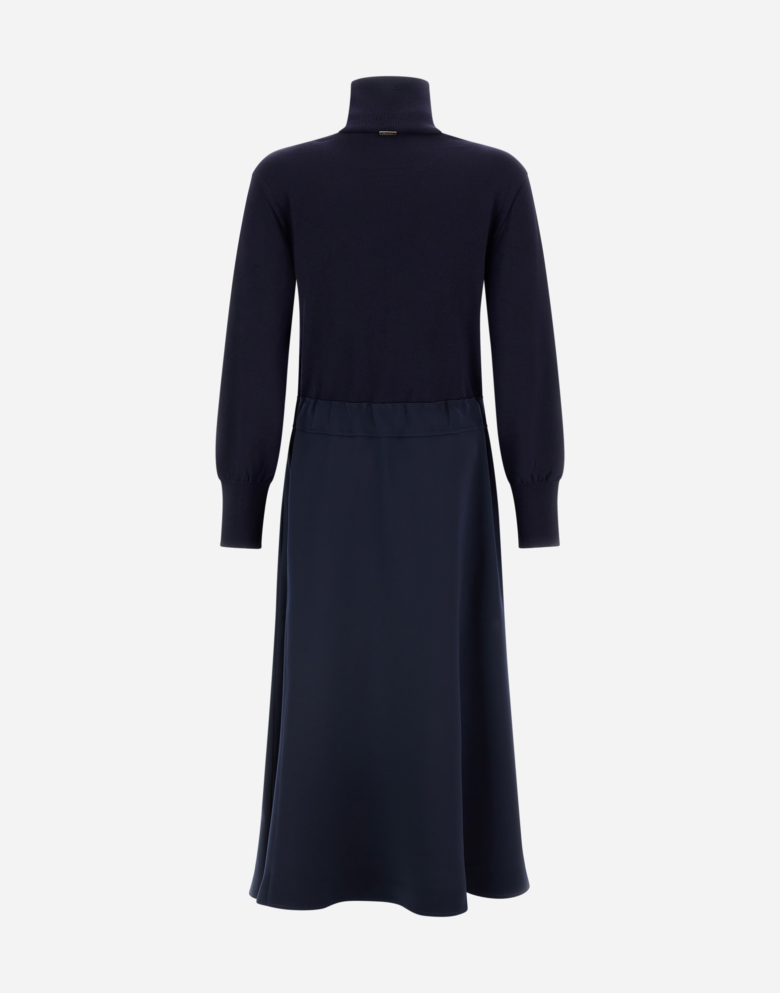 Herno Maxi Dress With High Collar And Adjustable Waist In Blue