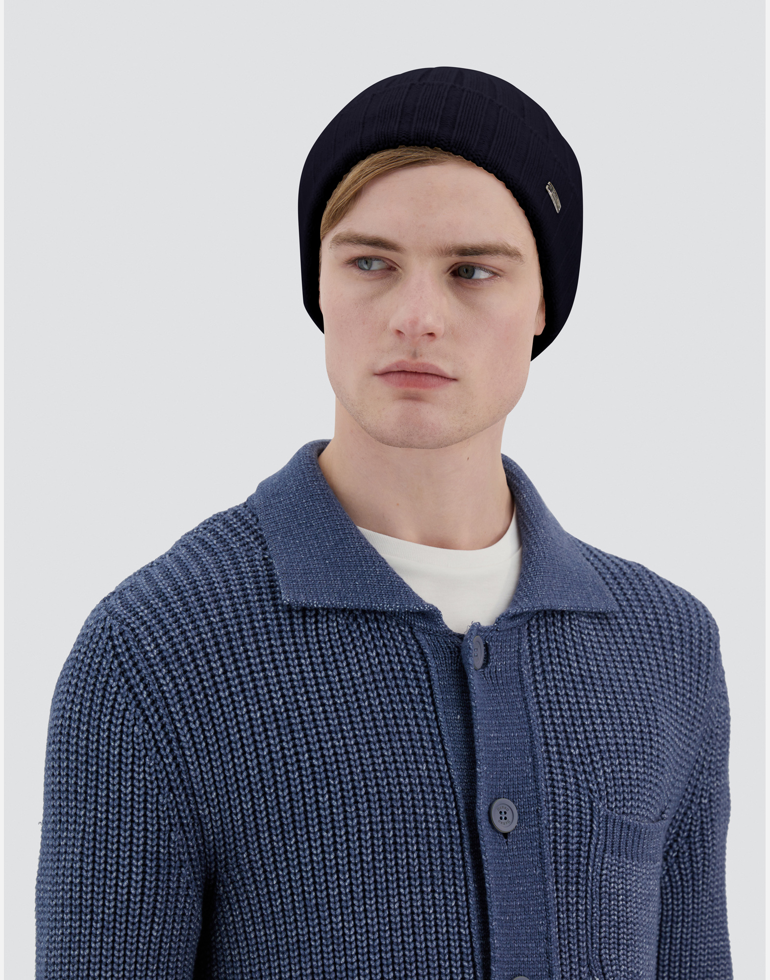 Herno Resort Beanie In Infinity Wool Rib In Navy Blue