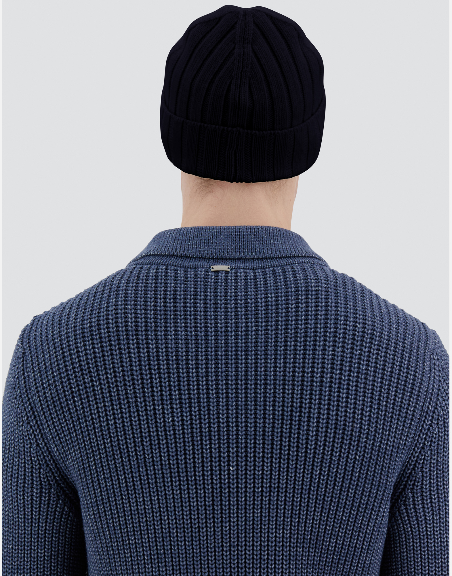 Herno Resort Beanie In Infinity Wool Rib In Navy Blue