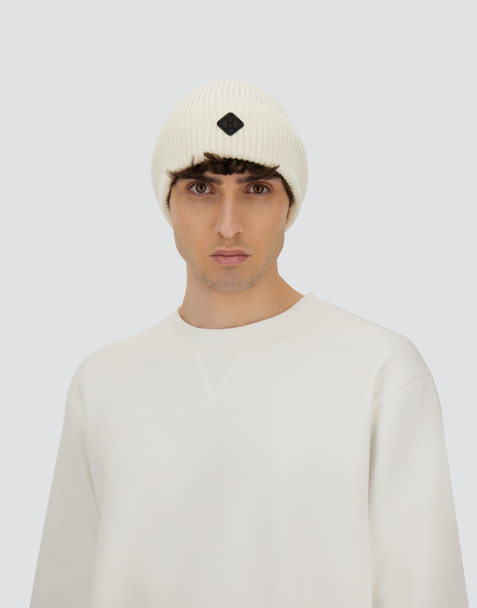 Herno Beanie In Ribbed Merino Wool In White