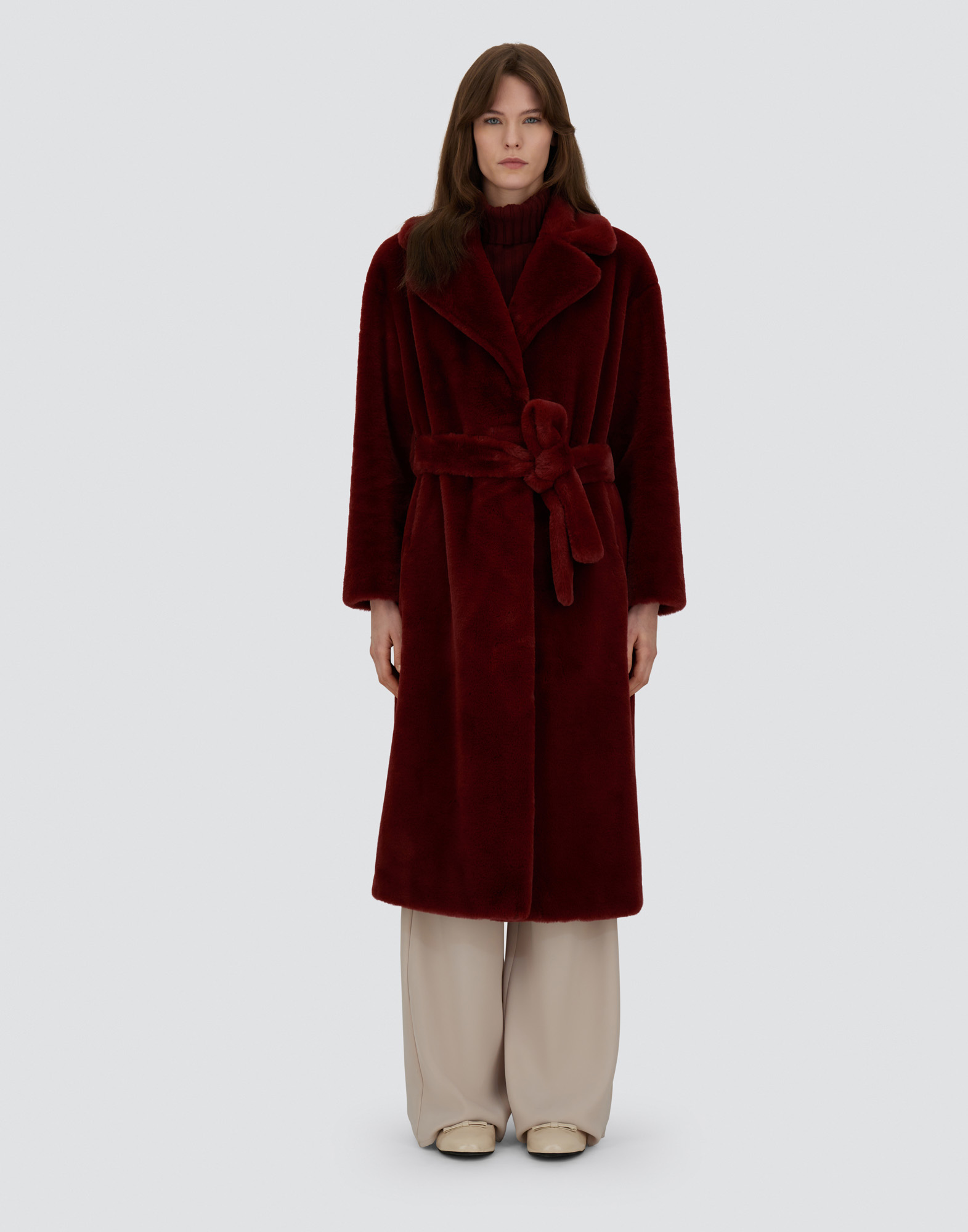 Herno Coat In Soft Alternative Fur In Red