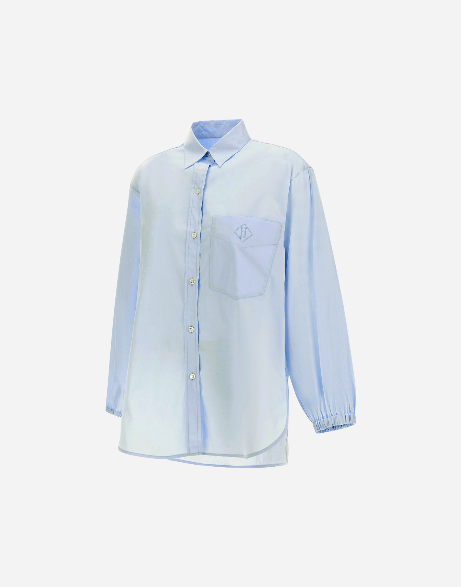Herno Oversized Cotton Poplin Shirt With Pointed Collar In Light Blue