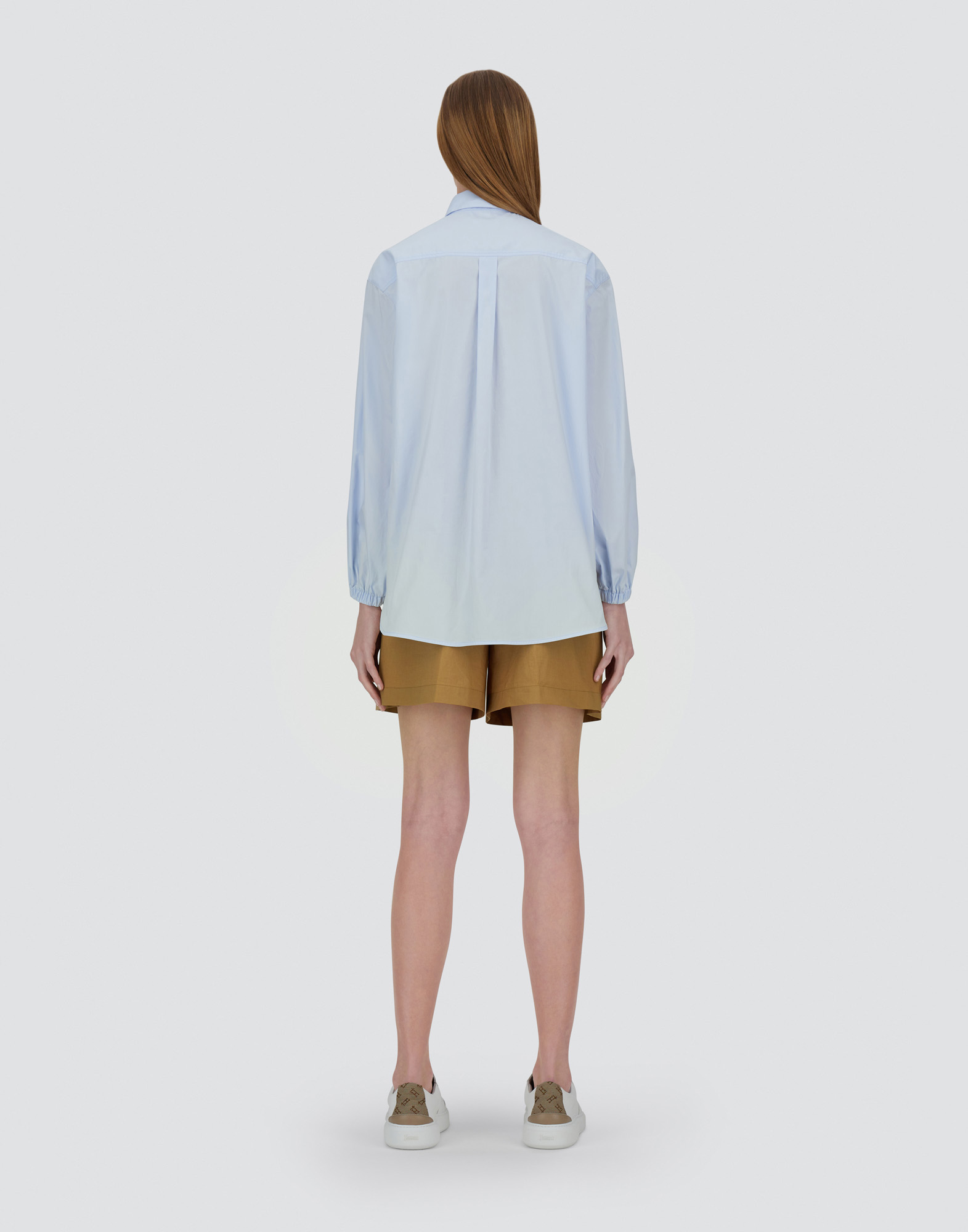 Herno Oversized Cotton Poplin Shirt With Pointed Collar In Light Blue