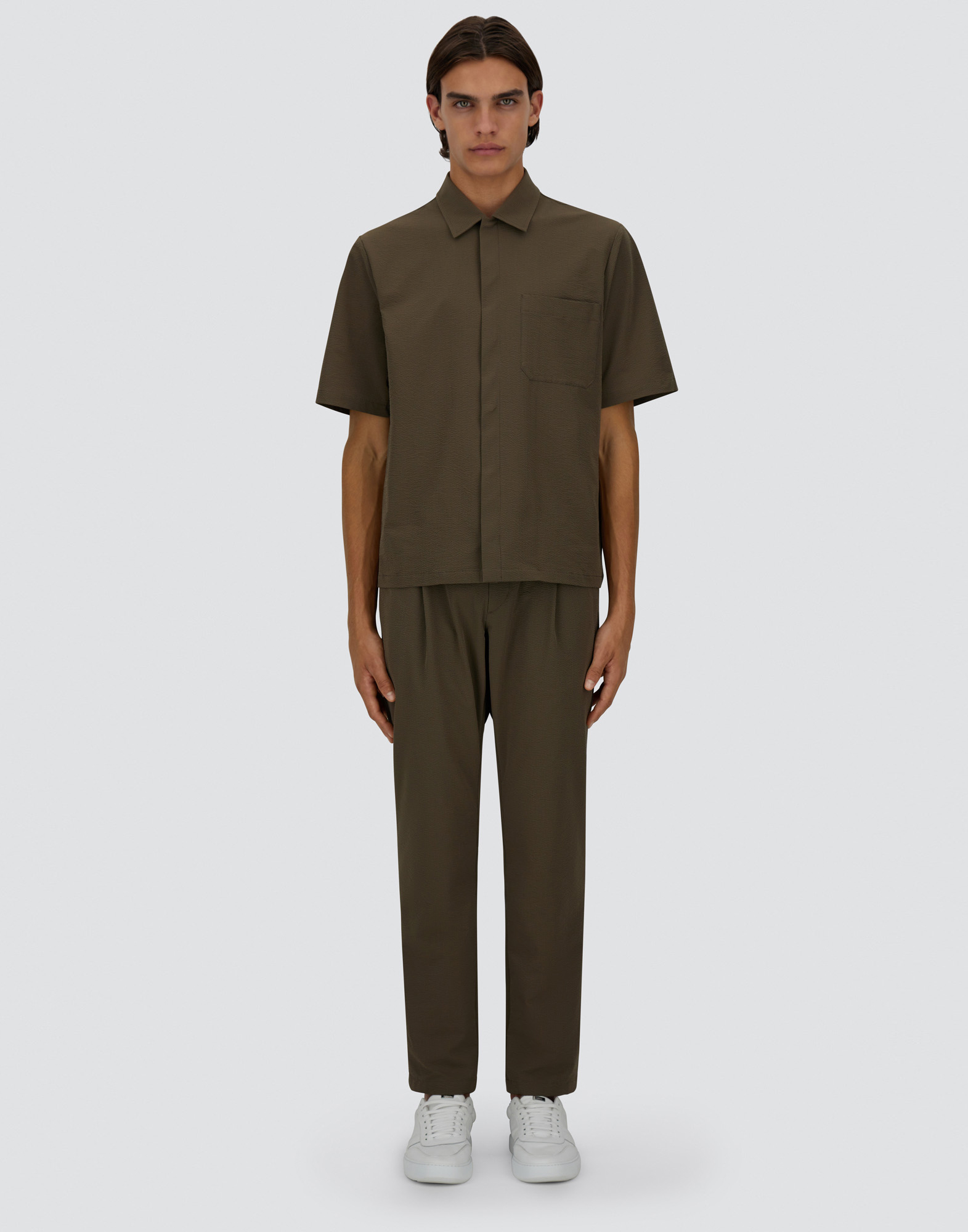 Shop Herno Seer-crease Shirt In Military Green
