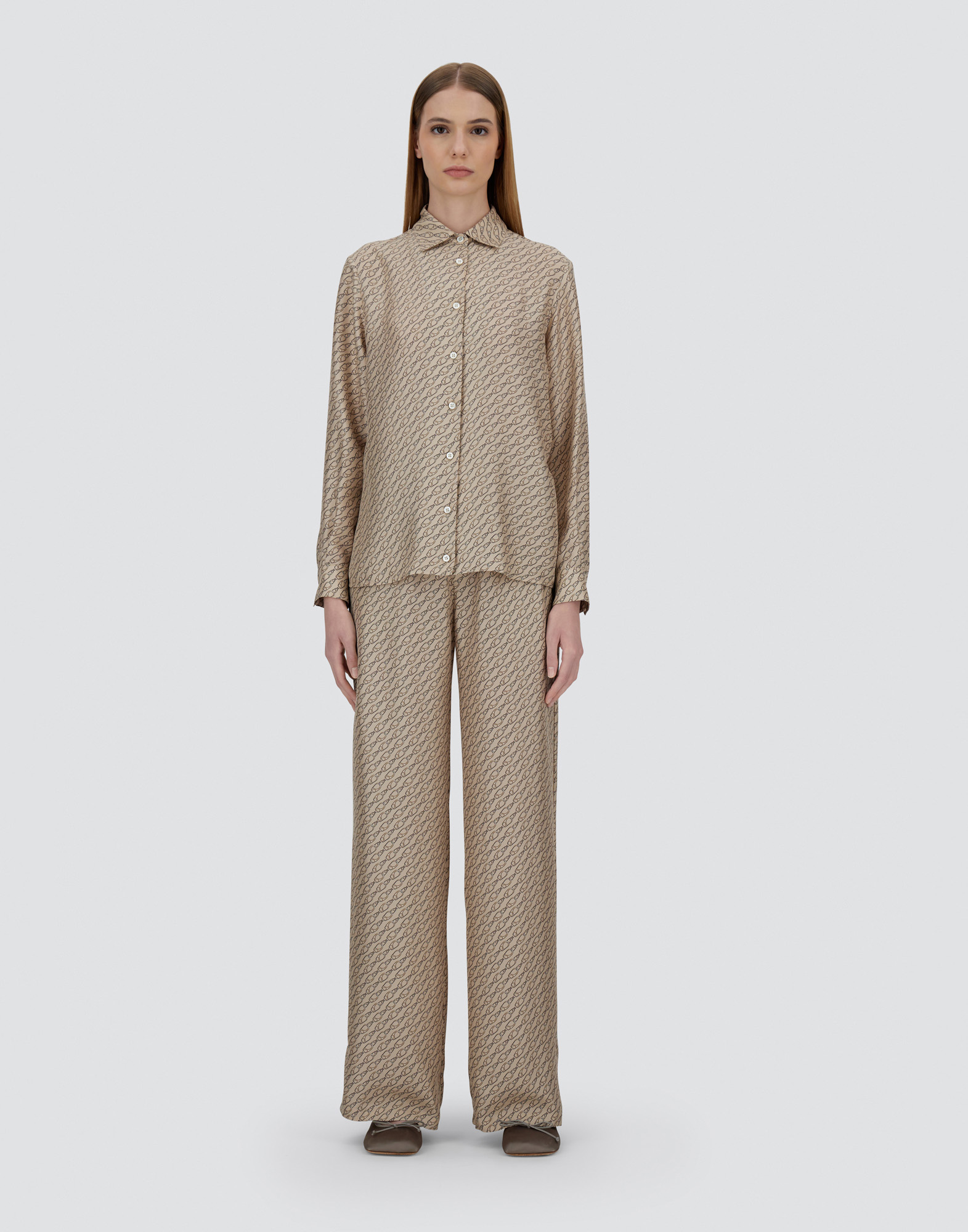 Shop Herno Shirt In Iconic Print Silk In Camel
