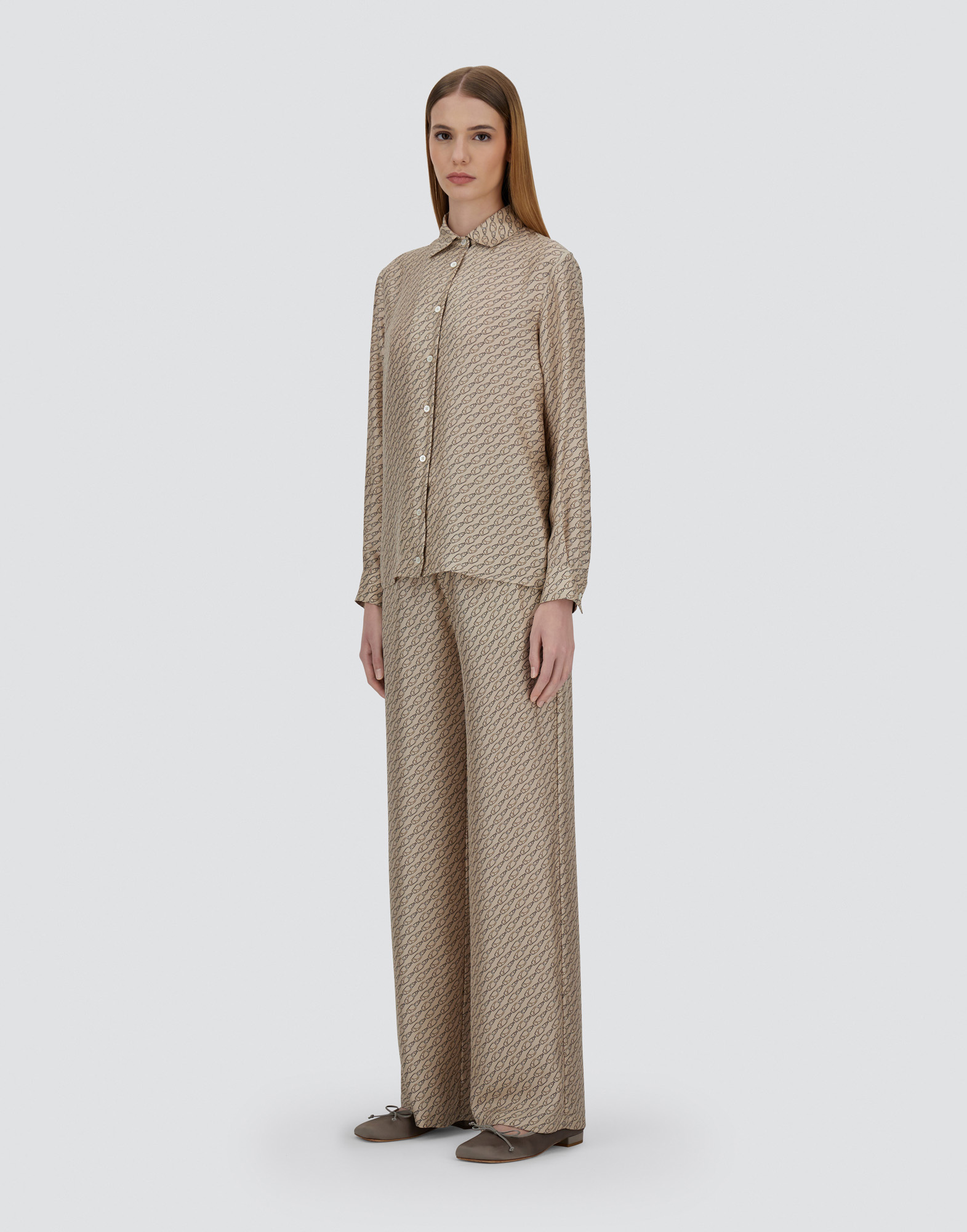 Shop Herno Shirt In Iconic Print Silk In Camel
