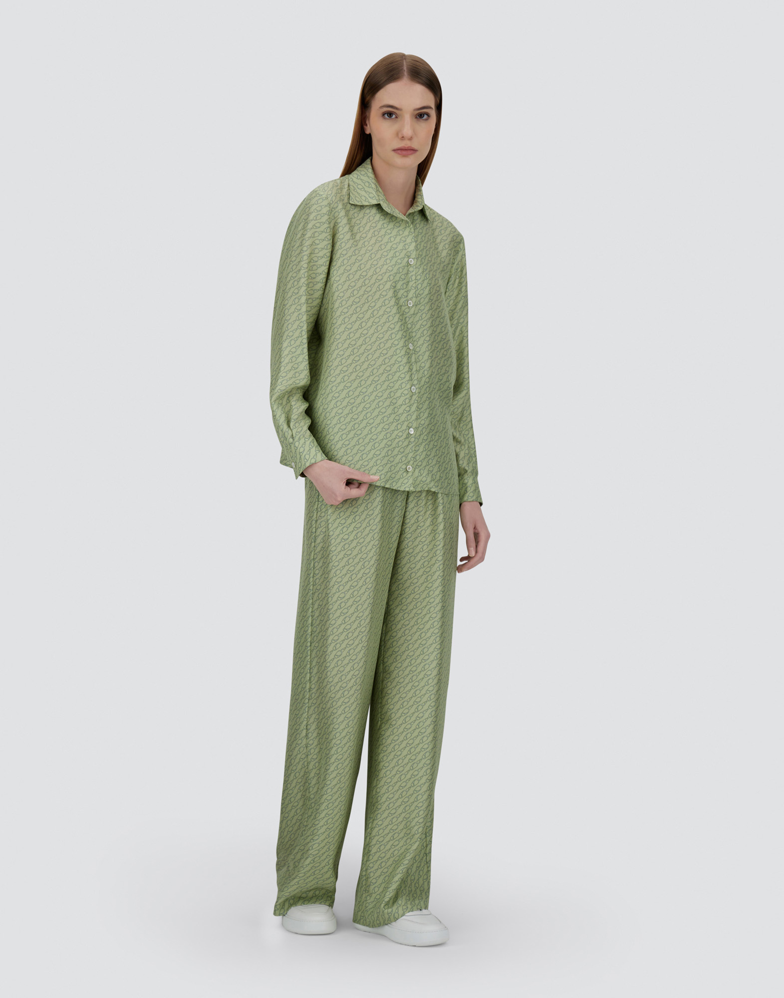 Herno Shirt In Iconic Print Silk In Light Green