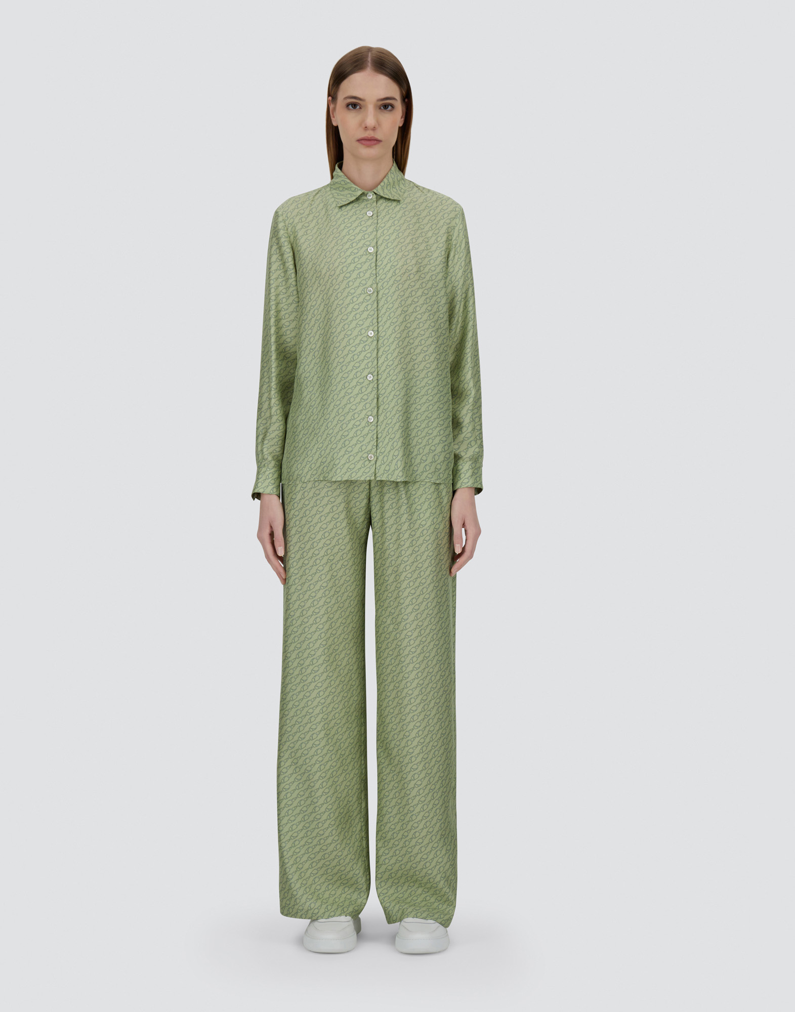 Herno Shirt In Iconic Print Silk In Light Green