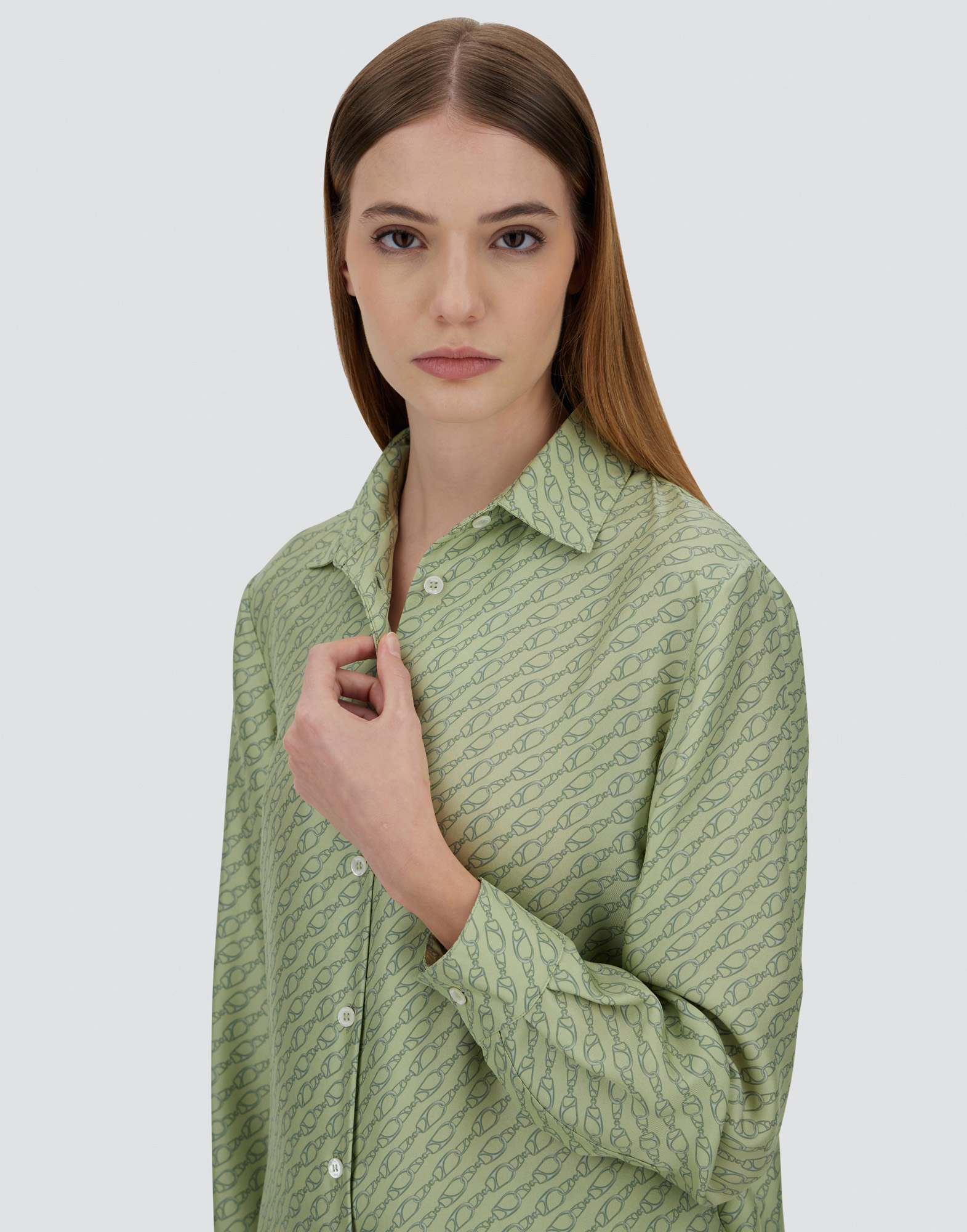 Herno Shirt In Iconic Print Silk In Light Green