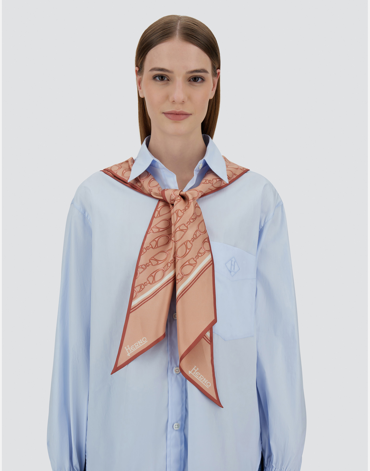 Herno Scarf In Iconic Print Silk In Dark Pink