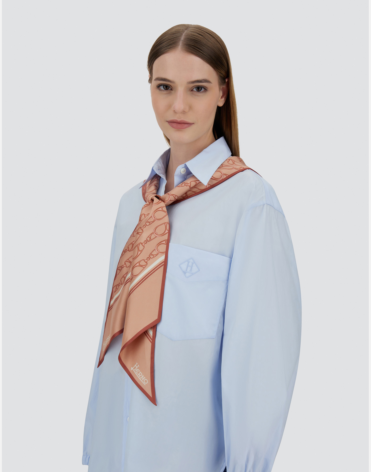 Herno Scarf In Iconic Print Silk In Dark Pink