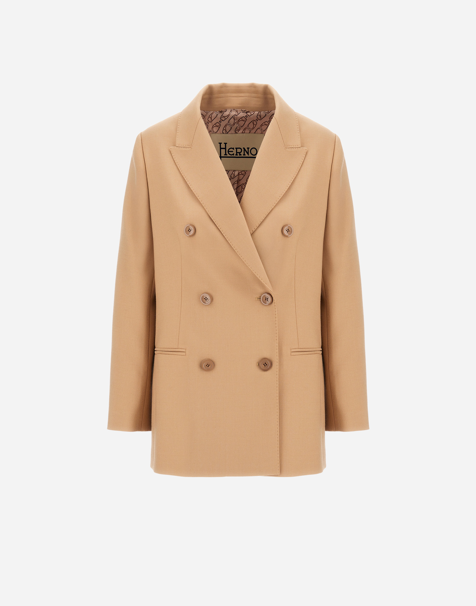 Herno Double-breasted Blazer In Fluid Wool In Neutral