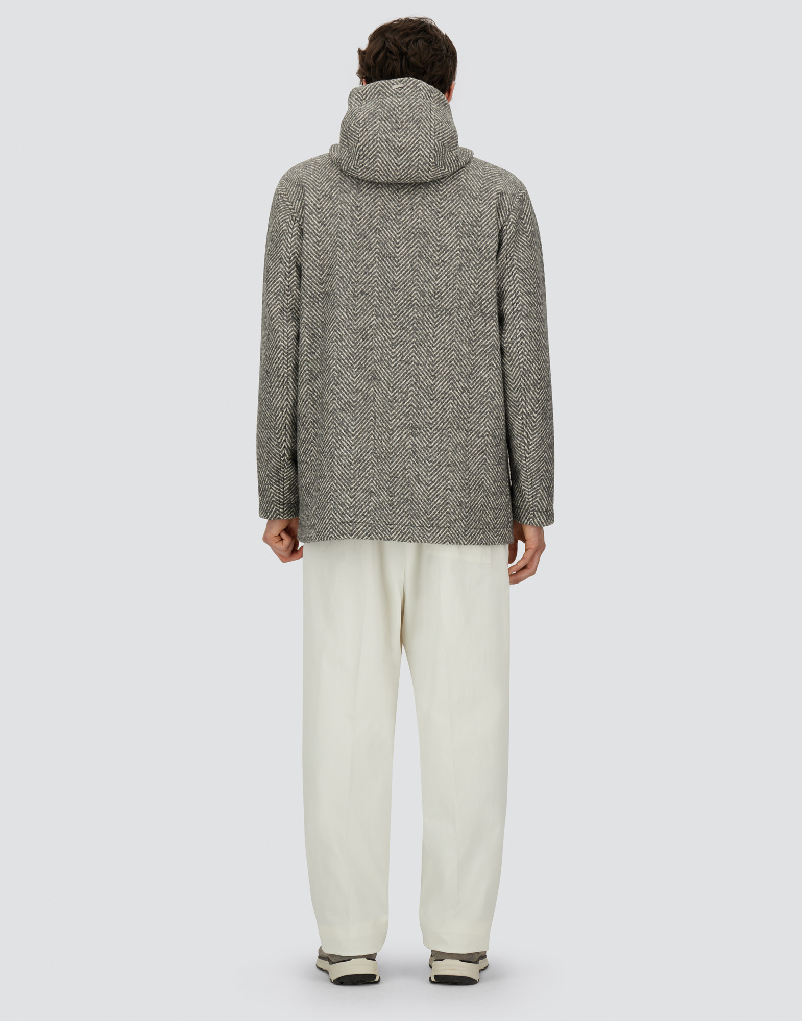 Herno Long Parka In Herringbone R-wool In Gray