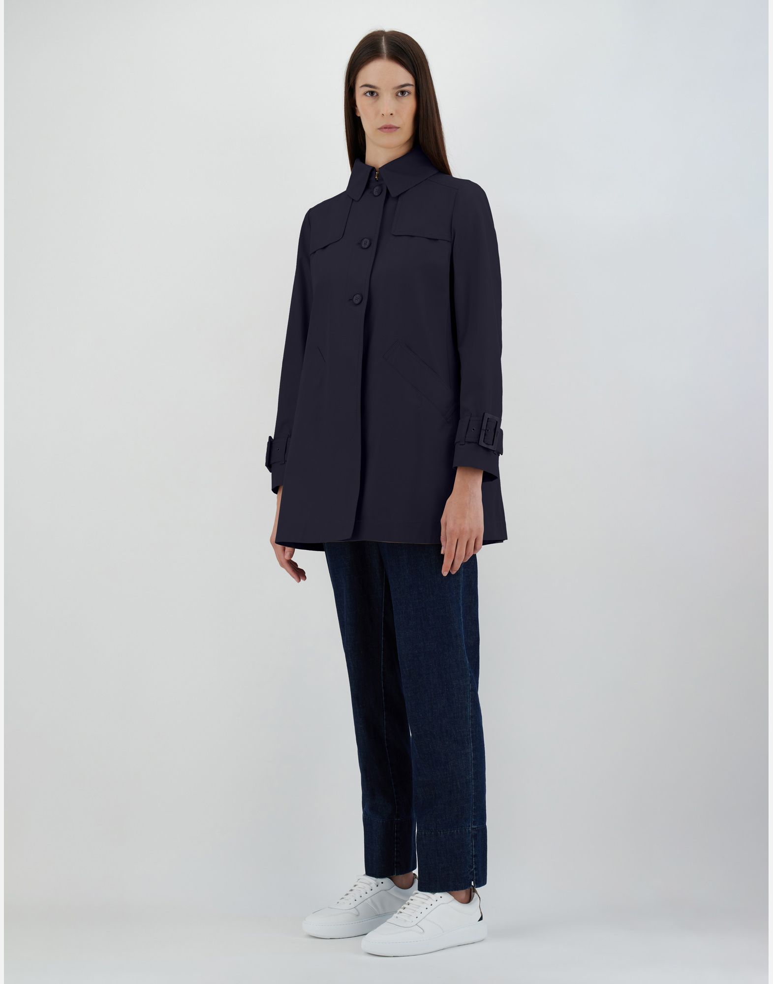 Herno Delon And Monogram Trench Coat In Navy Blue