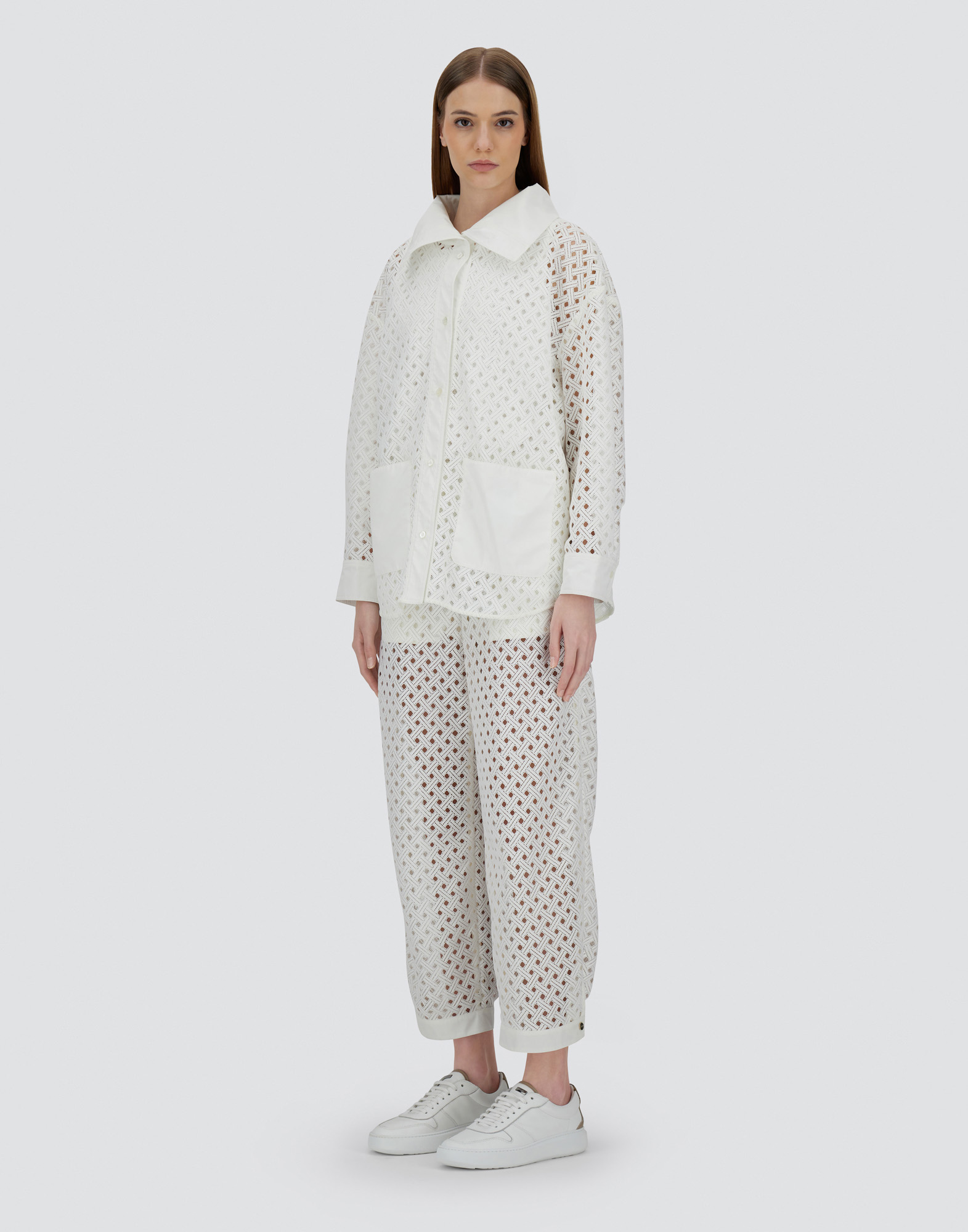 Herno Shacket In Crochet Lace And New Techno Taffeta In White