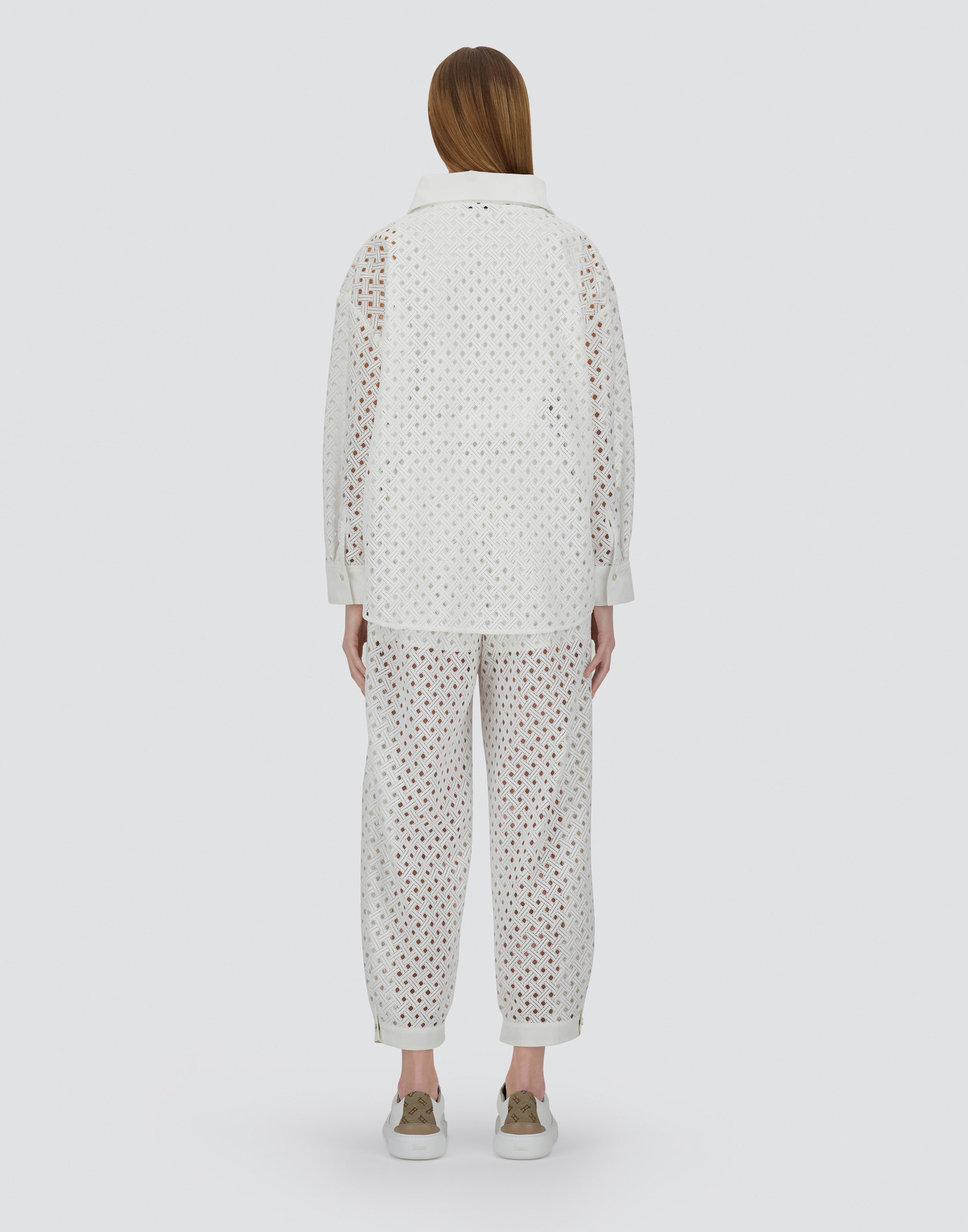Herno Shacket In Crochet Lace And New Techno Taffeta In White