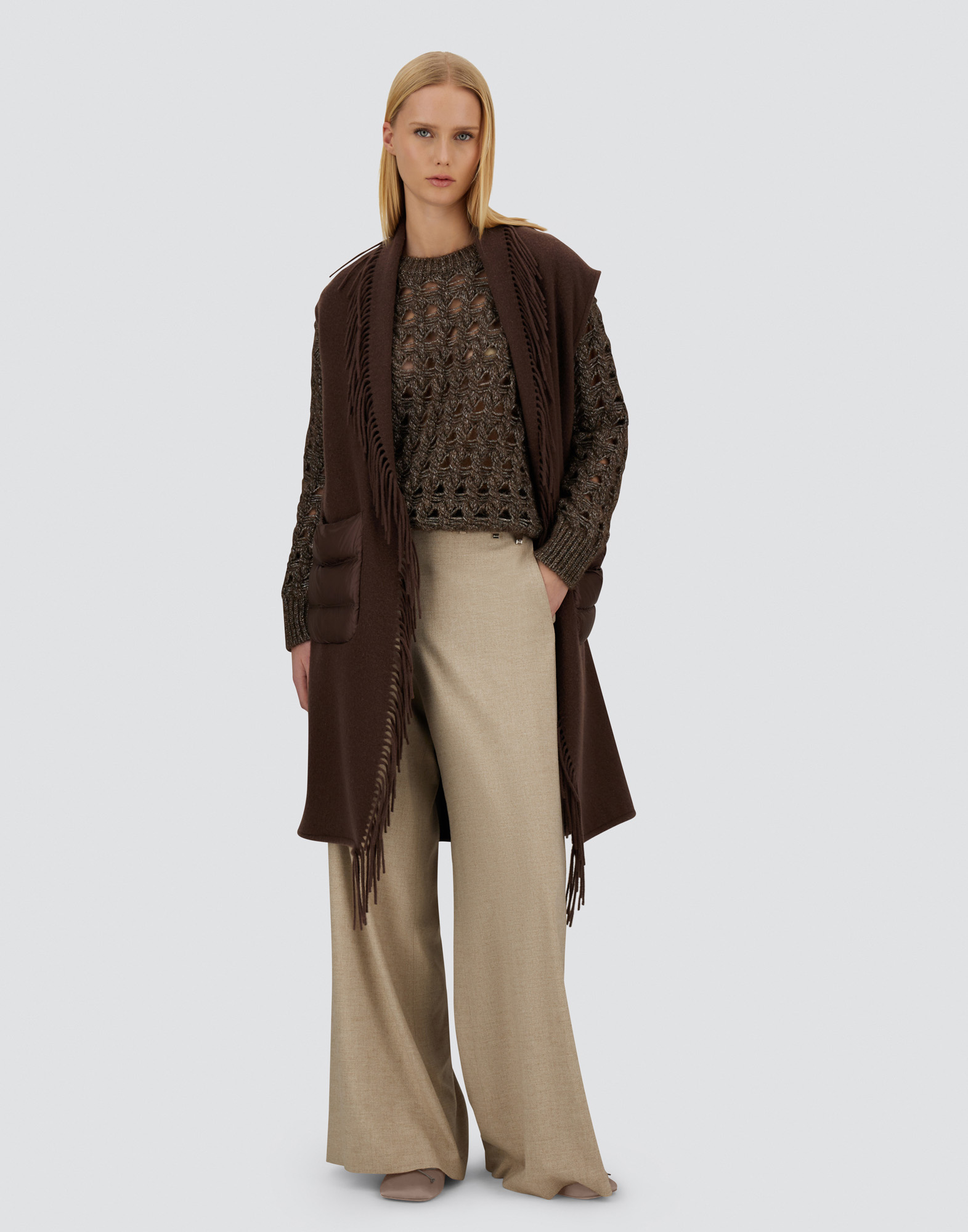 Herno Fringe Vest Casual Jacket In Brown