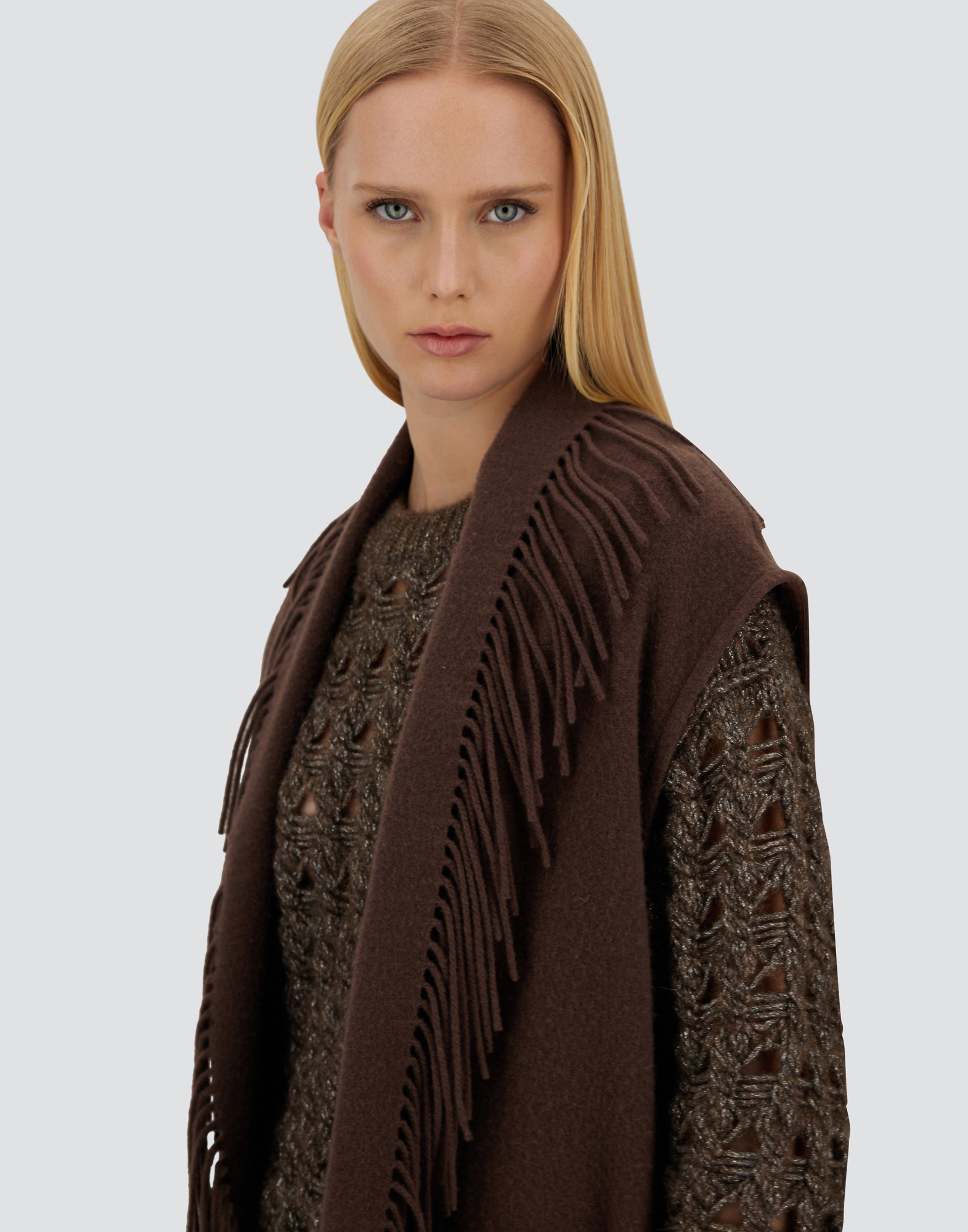 Herno Fringe Vest Casual Jacket In Brown