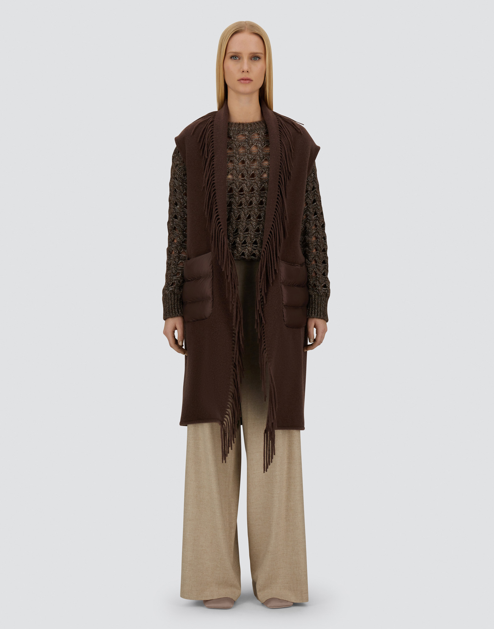 Herno Fringe Vest Casual Jacket In Brown
