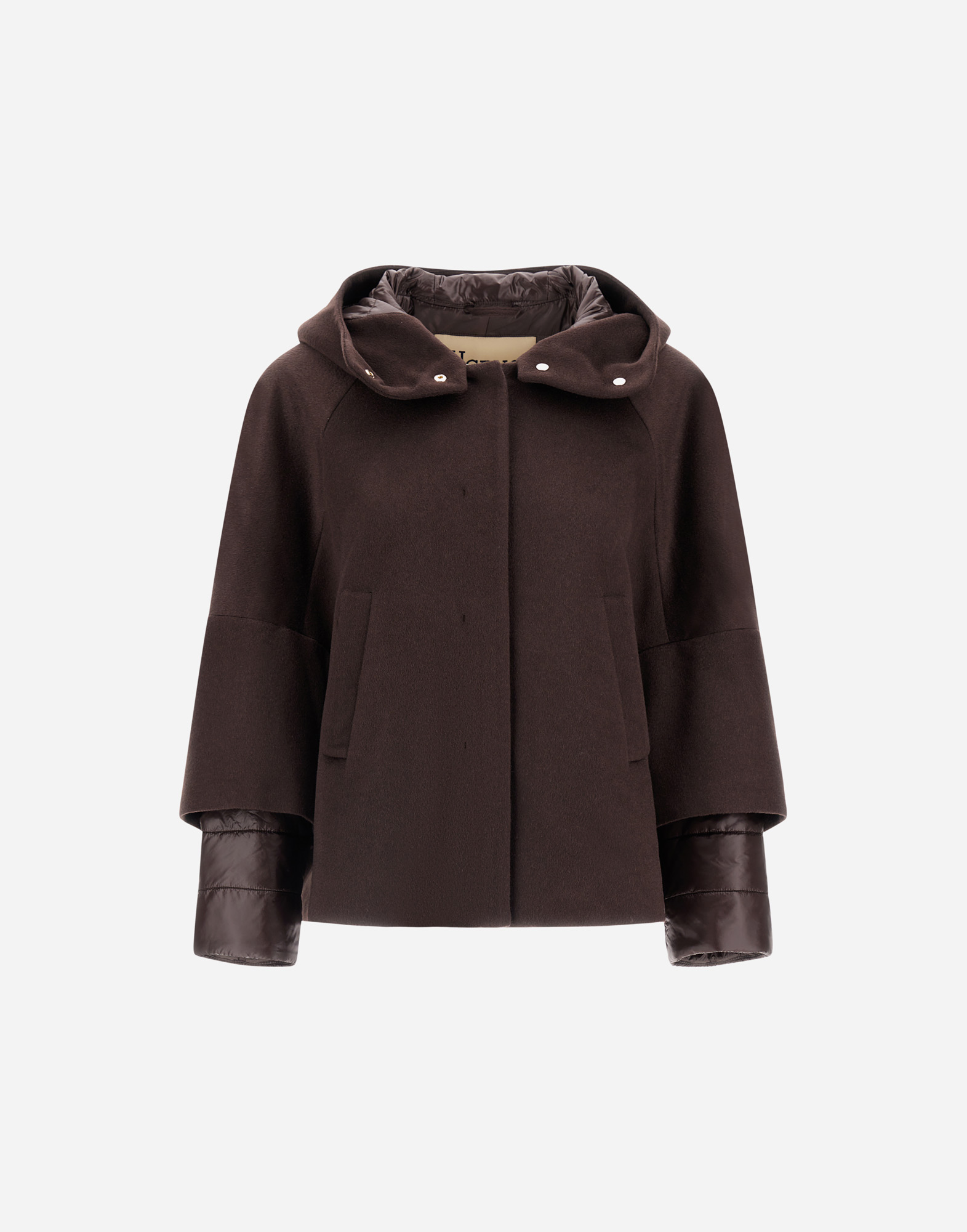Herno Women Hood In Pure Cashmere And Ultralight Nylon In Brown