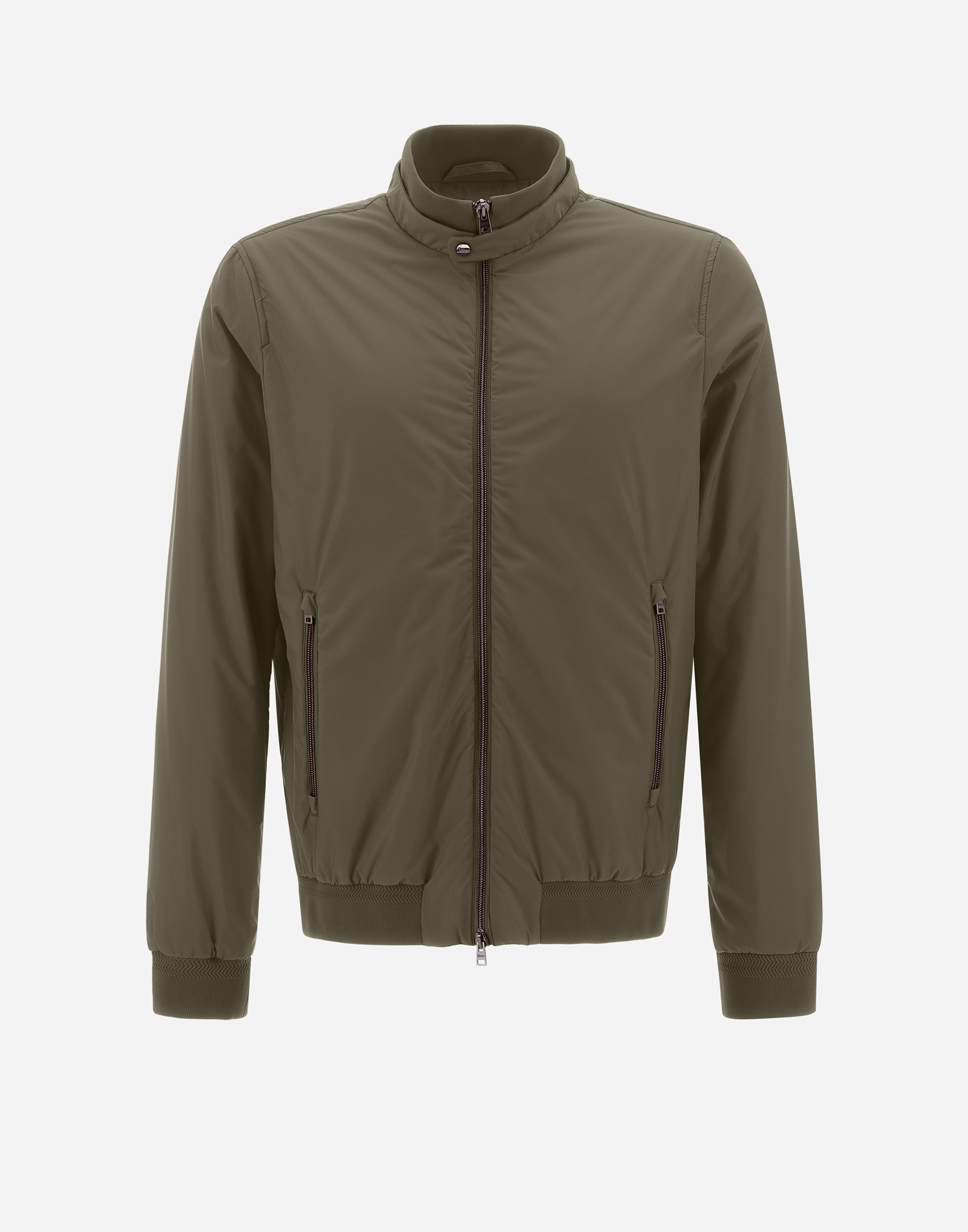 Herno Ribbed Bomber Jacket With Side Pockets In Green/beige