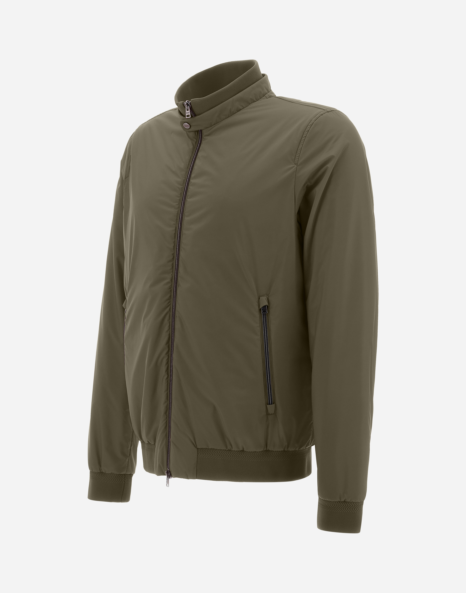 Herno Ribbed Bomber Jacket With Side Pockets In Green/beige