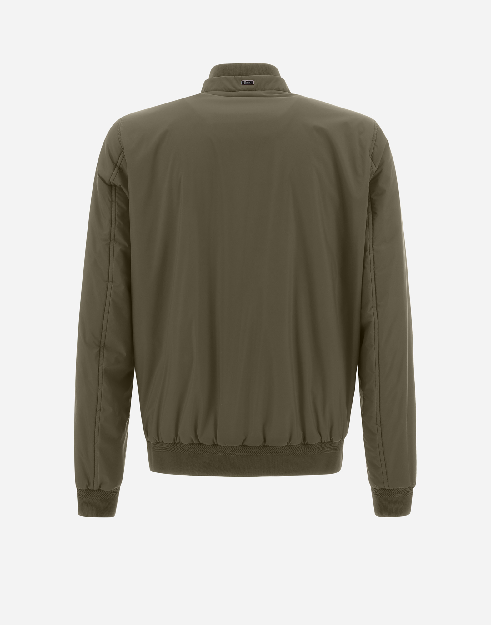 Herno Ribbed Bomber Jacket With Side Pockets In Green/beige