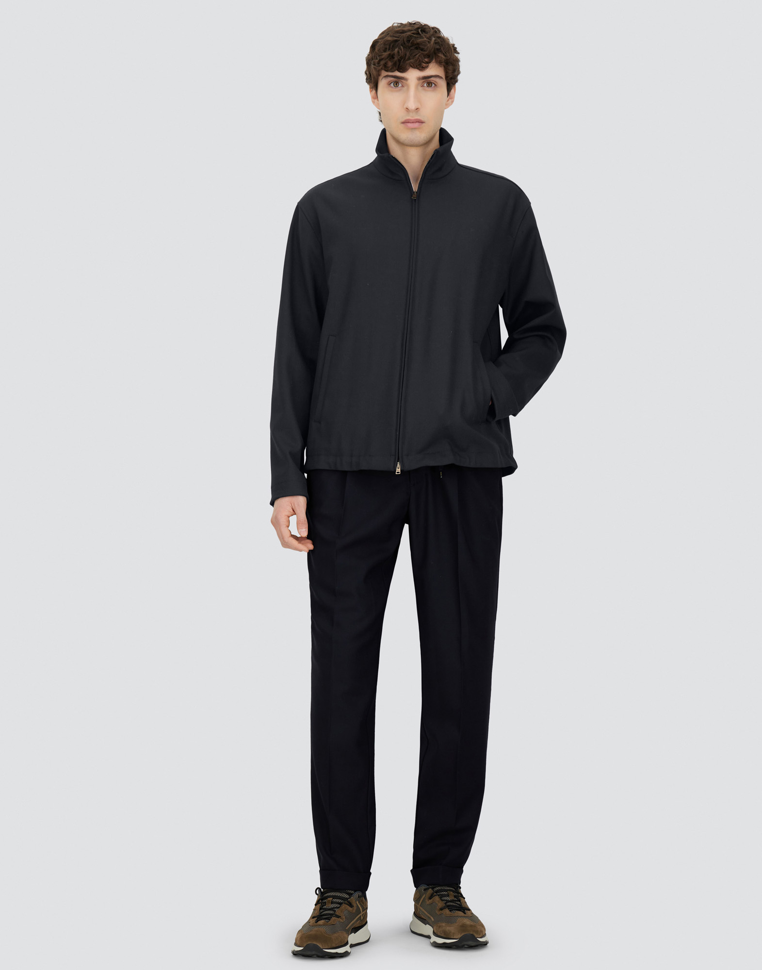 Herno Bomber Jacket In Light Wool In Blue