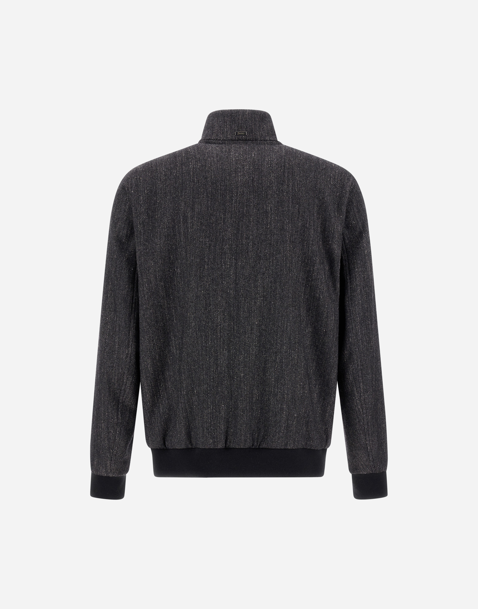 Herno Bomber Jacket In Herringbone Wool Flannel In Black