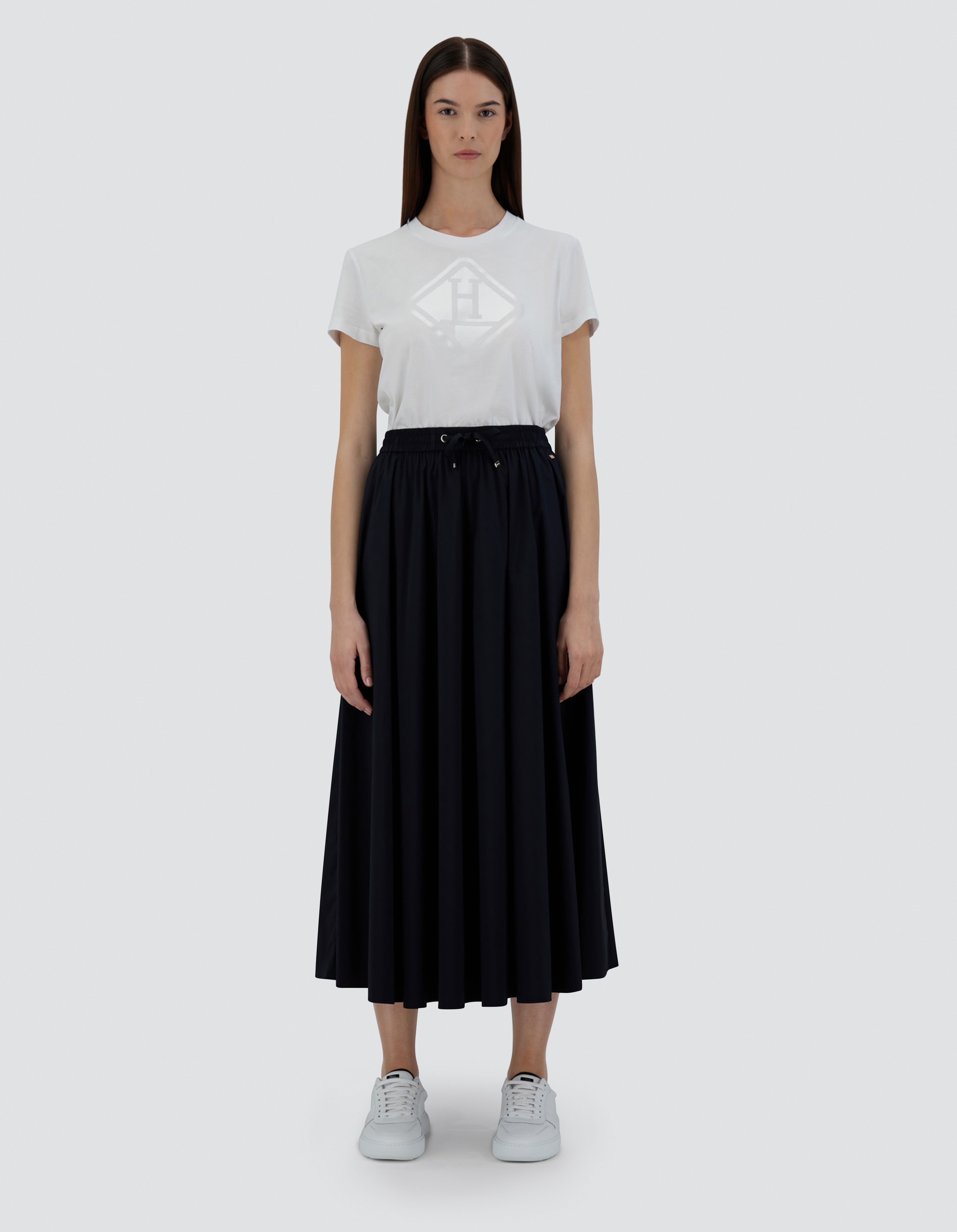 Herno Drawstring-waist Satin Midi Skirt In Black