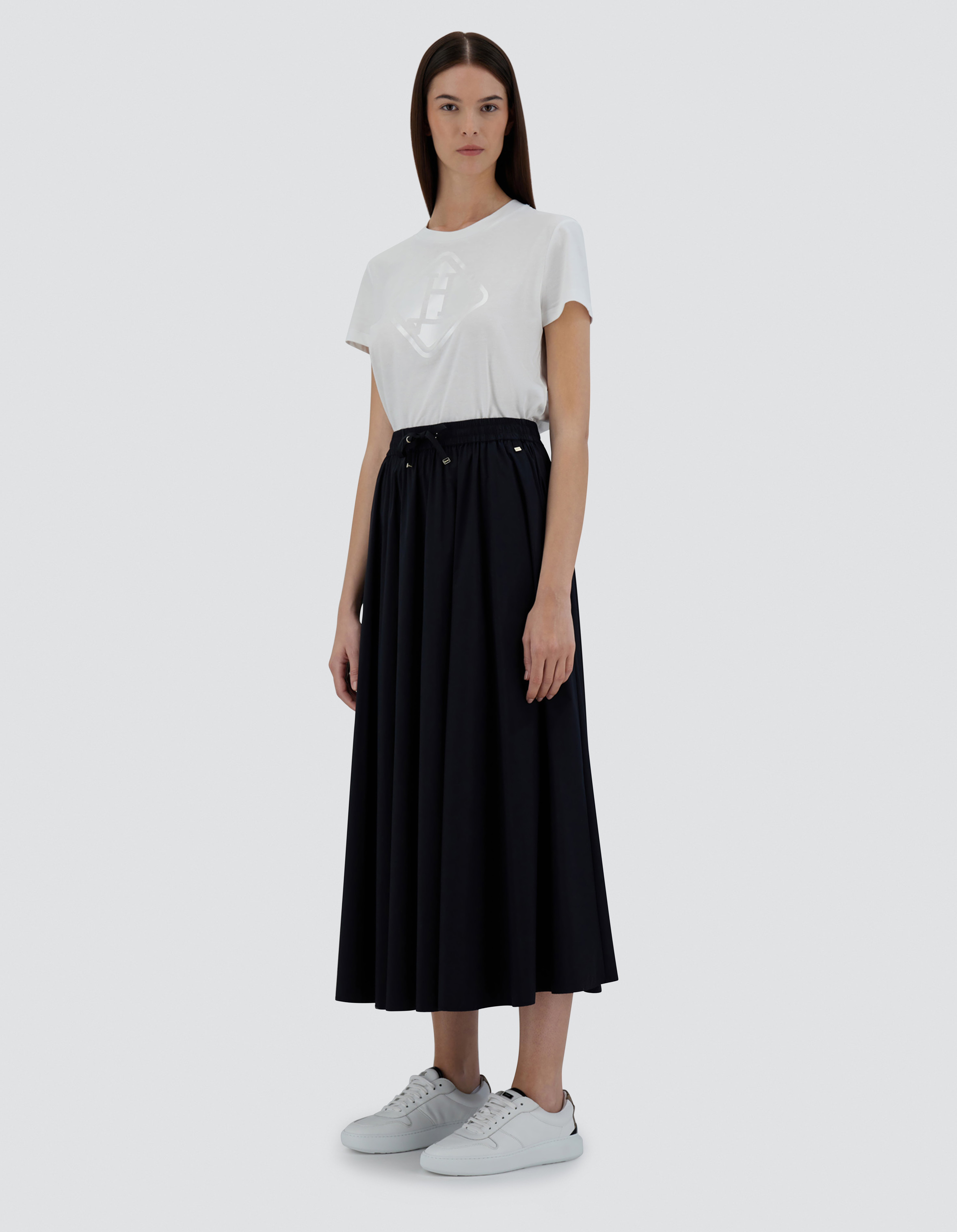 Herno Drawstring-waist Satin Midi Skirt In Black