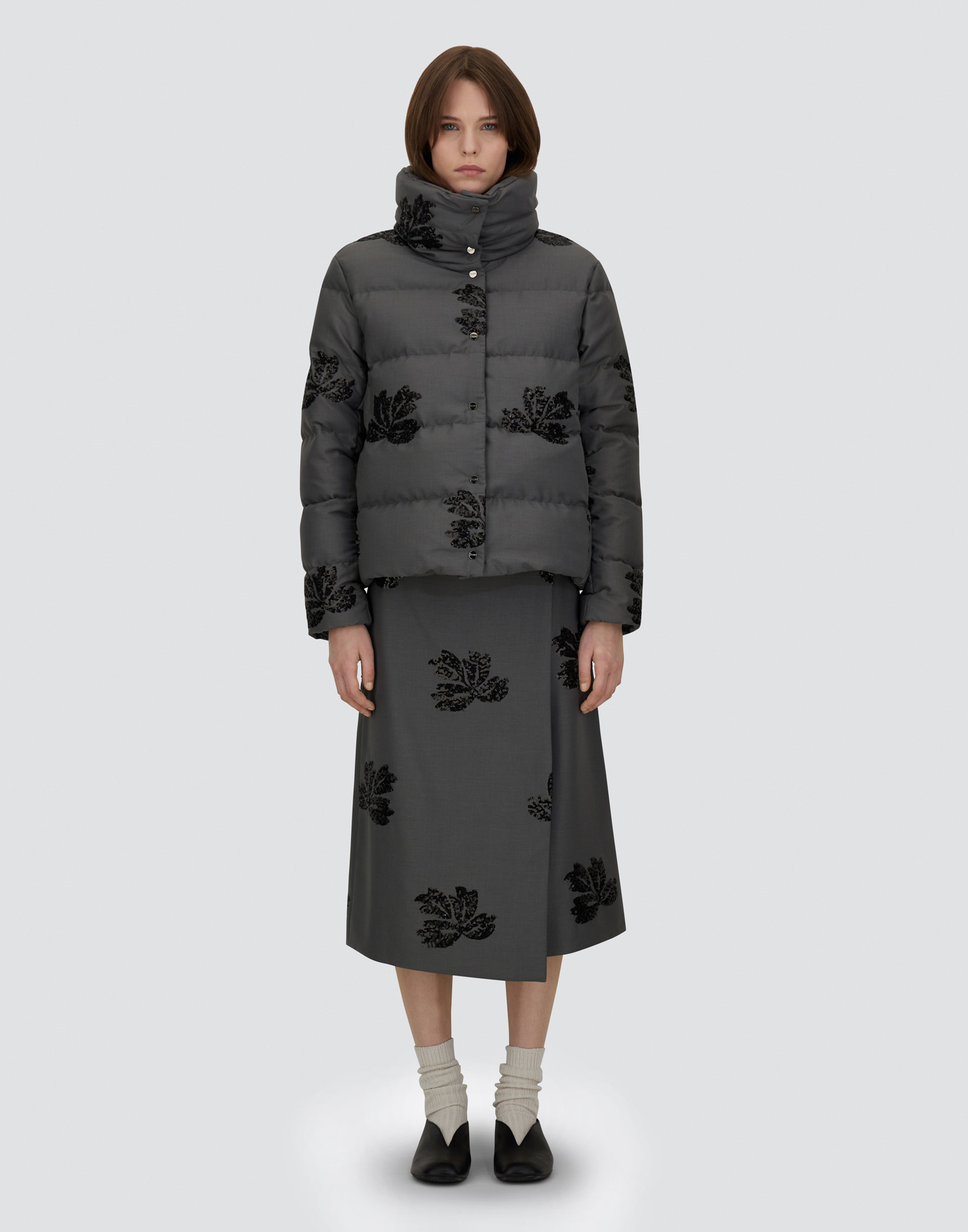 Herno Embroidered Flannel Skirt In Gray