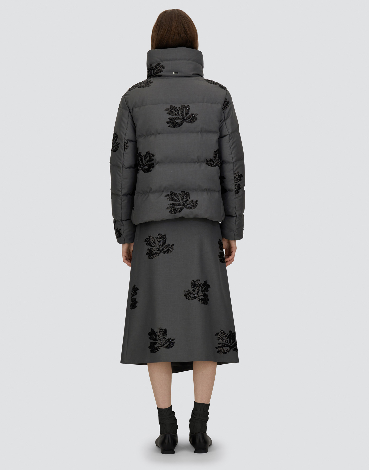 Herno Embroidered Flannel Skirt In Gray