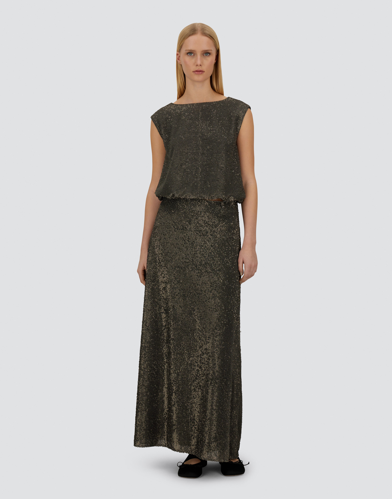 Herno Resort Skirt In Matt Sequins In Green
